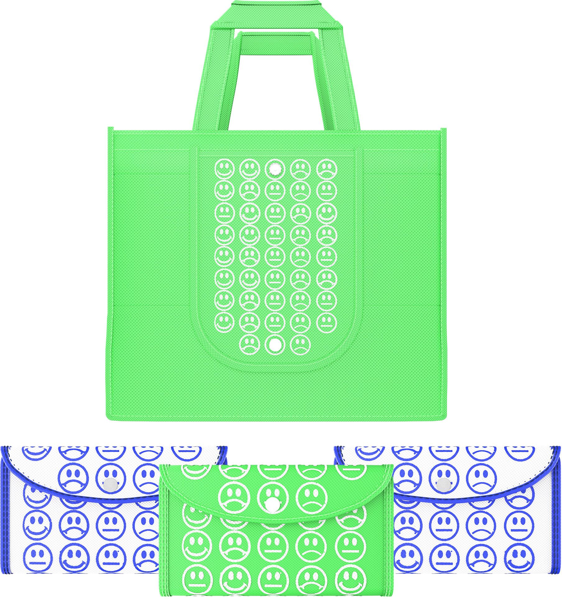 kuber industries Pack of 4 Smile Foldable Shopping Bags For Women | Green & White Blue Pack of 4 Grocery Bags-picture-41