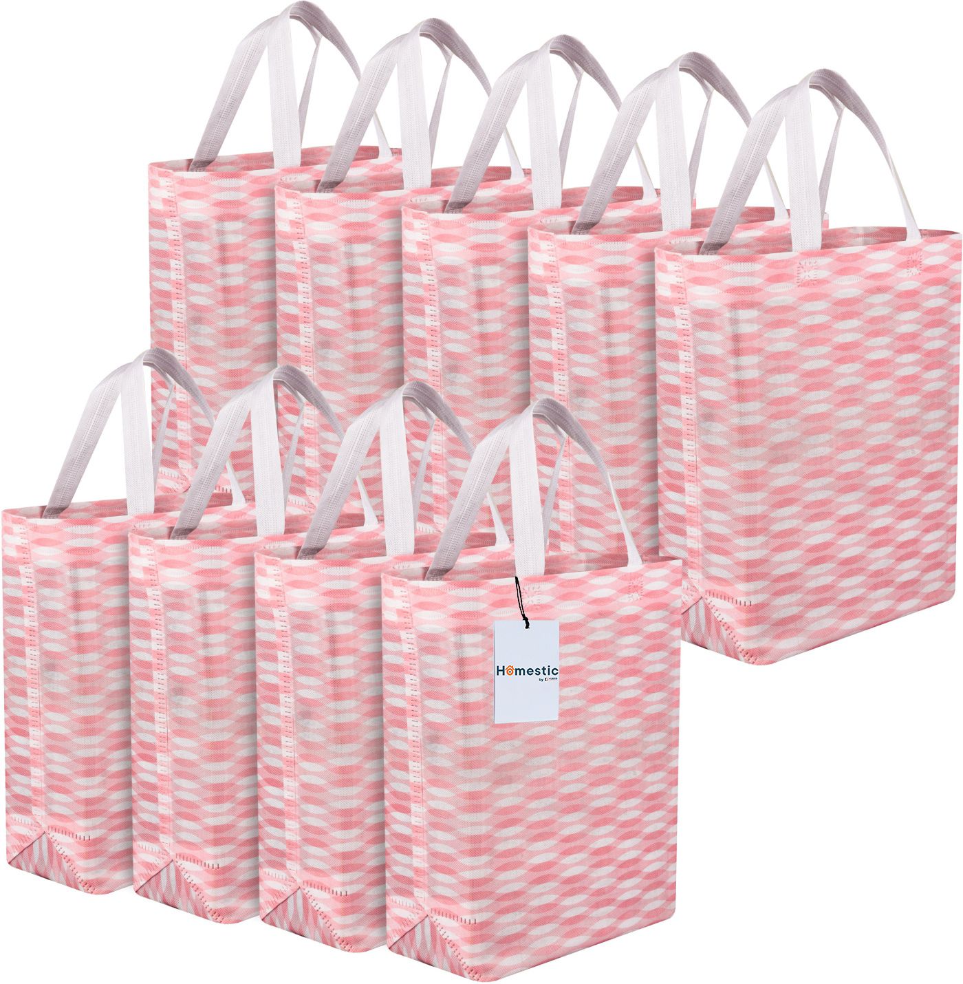 Non-Woven Reusable Zig-Zag Shopping Handbag|Pack of 9|Pink Pack of 9 Grocery Bags-image-3