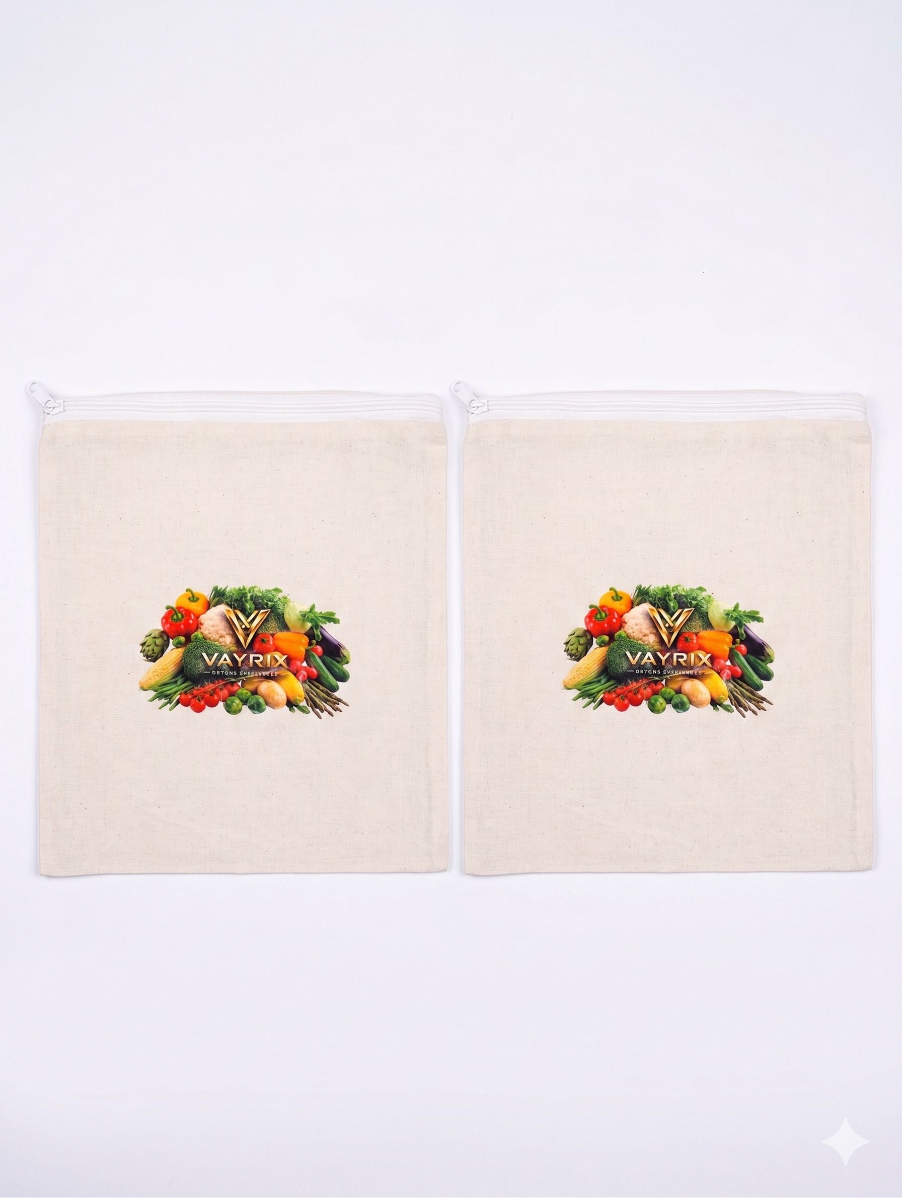 vayrix Cotton Fridge Bag With Zipper For Vegetable & Fruit Storage | 2 Pcs | Washable Pack of 2 Grocery Bags-picture-3
