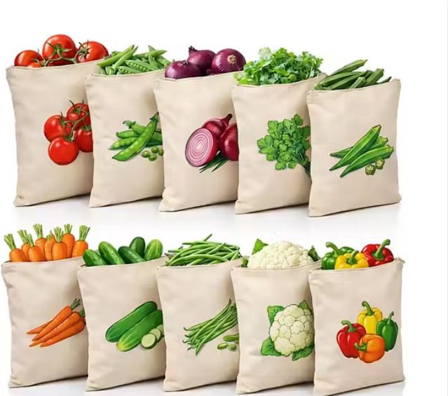 100 % Pure Cotton Vegetable Bag Storage Bag Pack of 10 Grocery Bags-image-30