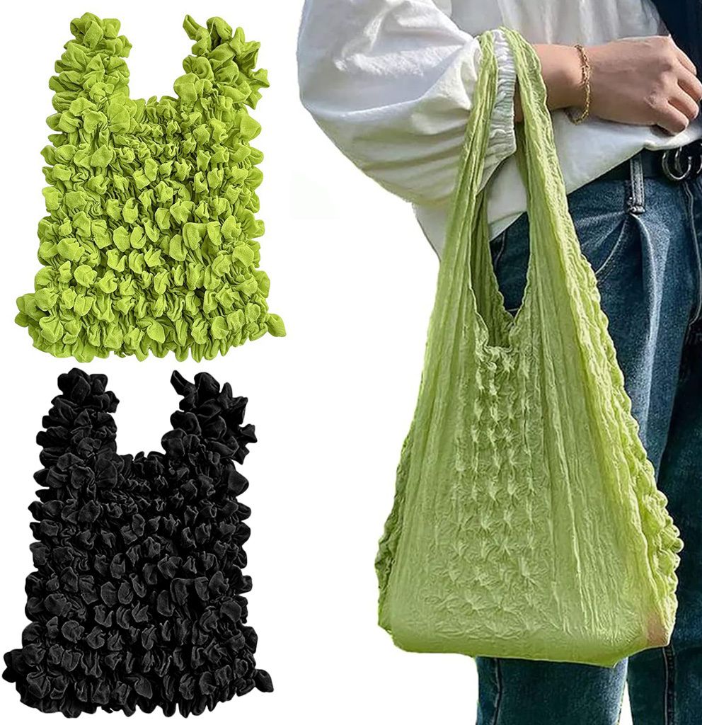 gustave Packable shopping bags pack of 2 nylon grocery totes in green and black Pack of 2 Grocery Bags-picture-38