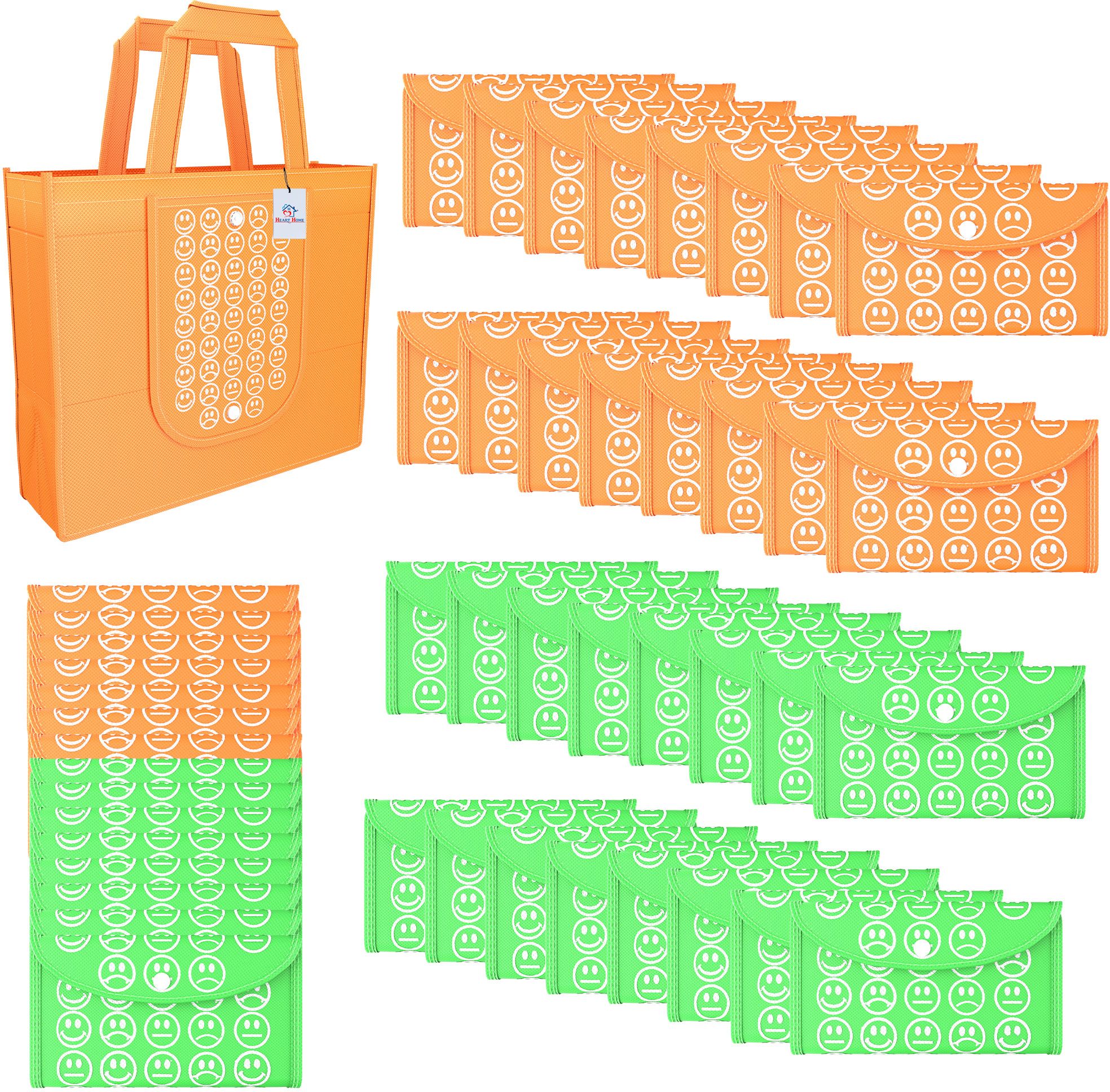 Pack of 48 Smile Foldable Grocery/Shopping Bags For Women | Orange & Green Pack of 48 Grocery Bags-image-32