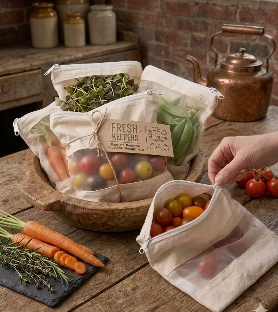 100% Cotton Vegetable Bags Fridge Storage Bag Fruit Pouch Pack of 6 Grocery Bags-image-43