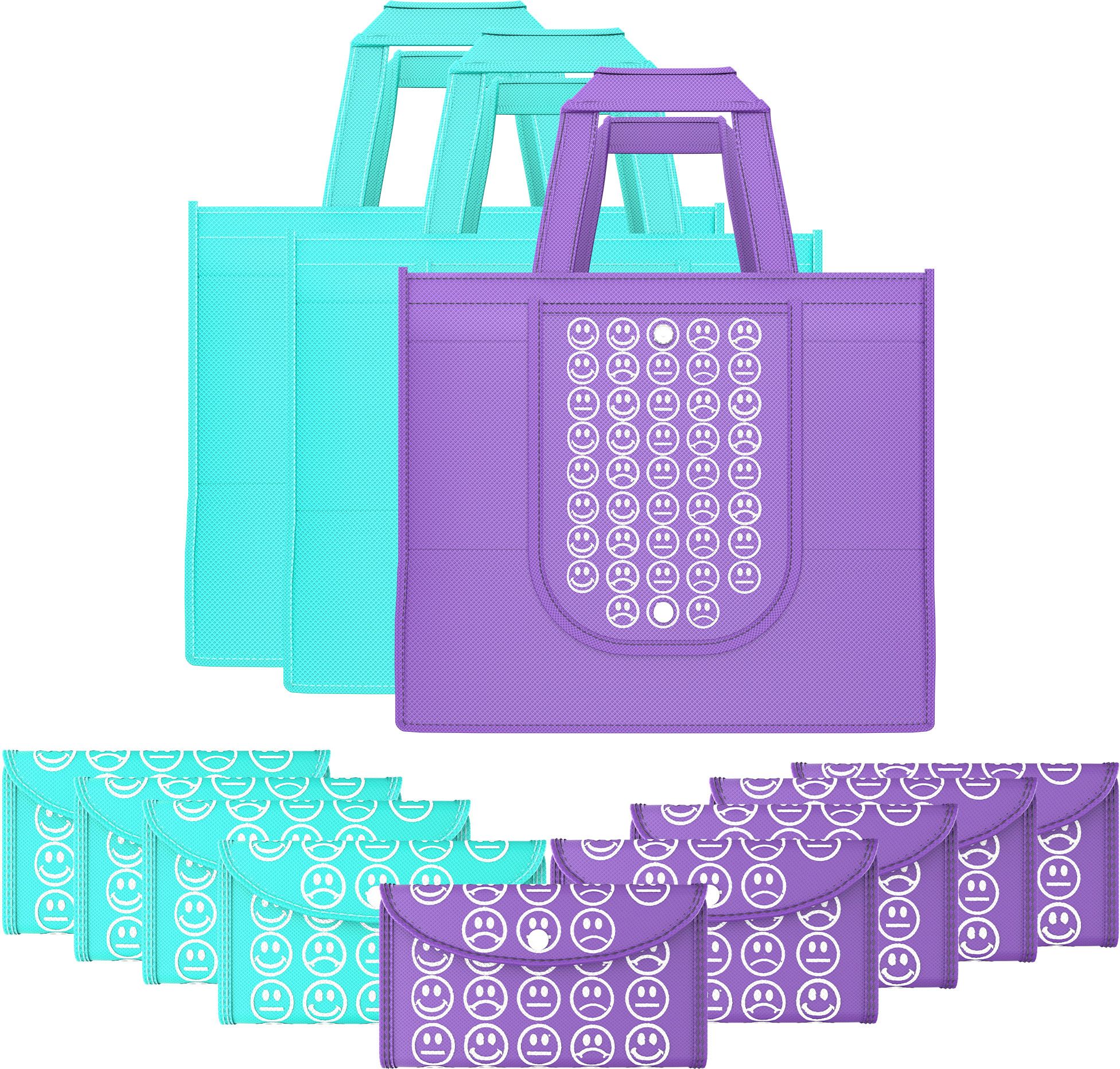 kuber industries Pack of 12 Smile Foldable Grocery/Shopping Bags For Women | Blue & Purple Pack of 12 Grocery Bags-picture-40