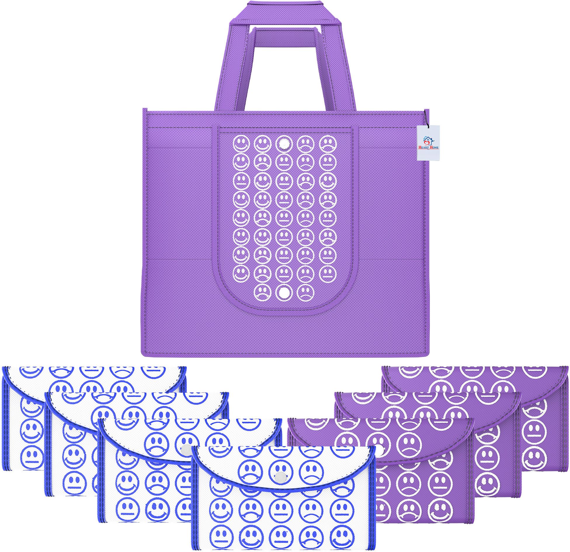 heart home Pack of 8 Smile Foldable Shopping Bags For Women | Purple & White Blue Pack of 8 Grocery Bags-picture-10