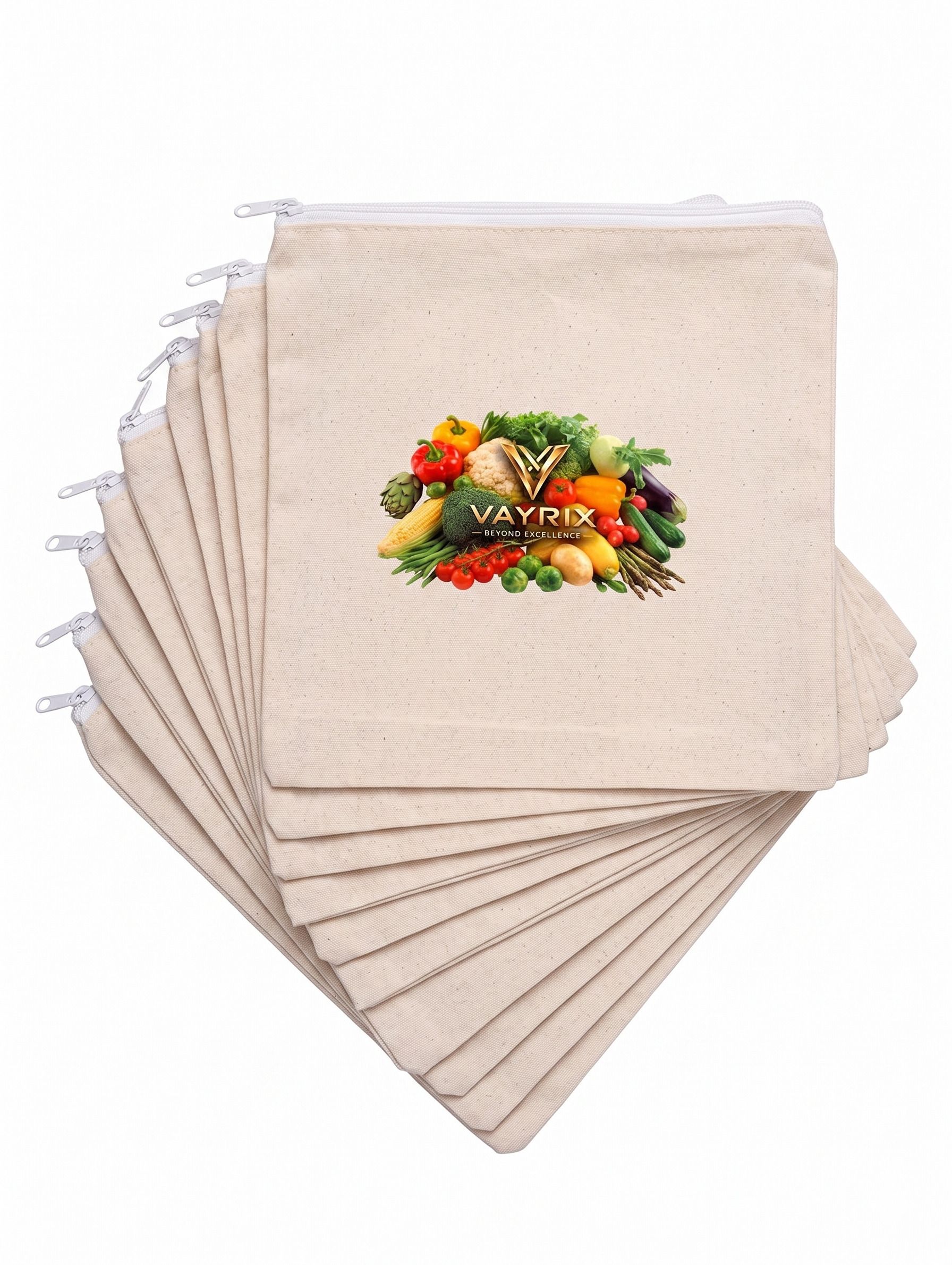 Green Kitchen Cotton Zipper Bag For Fridge | Set of 10 | Washable Reusable Bag Pack of 10 Grocery Bags-image-44