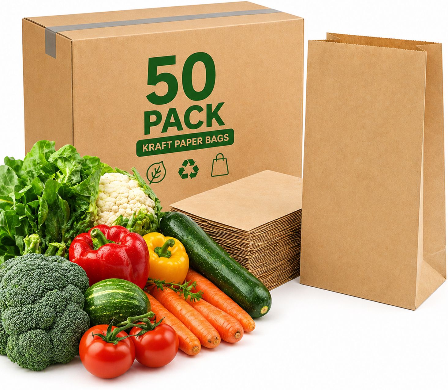 aakriti Heavy Duty Brown Kraft Grocery Bags 50 pcs 7x4.5x11 Inch Recyclable Pack of 50 Grocery Bags-picture-21