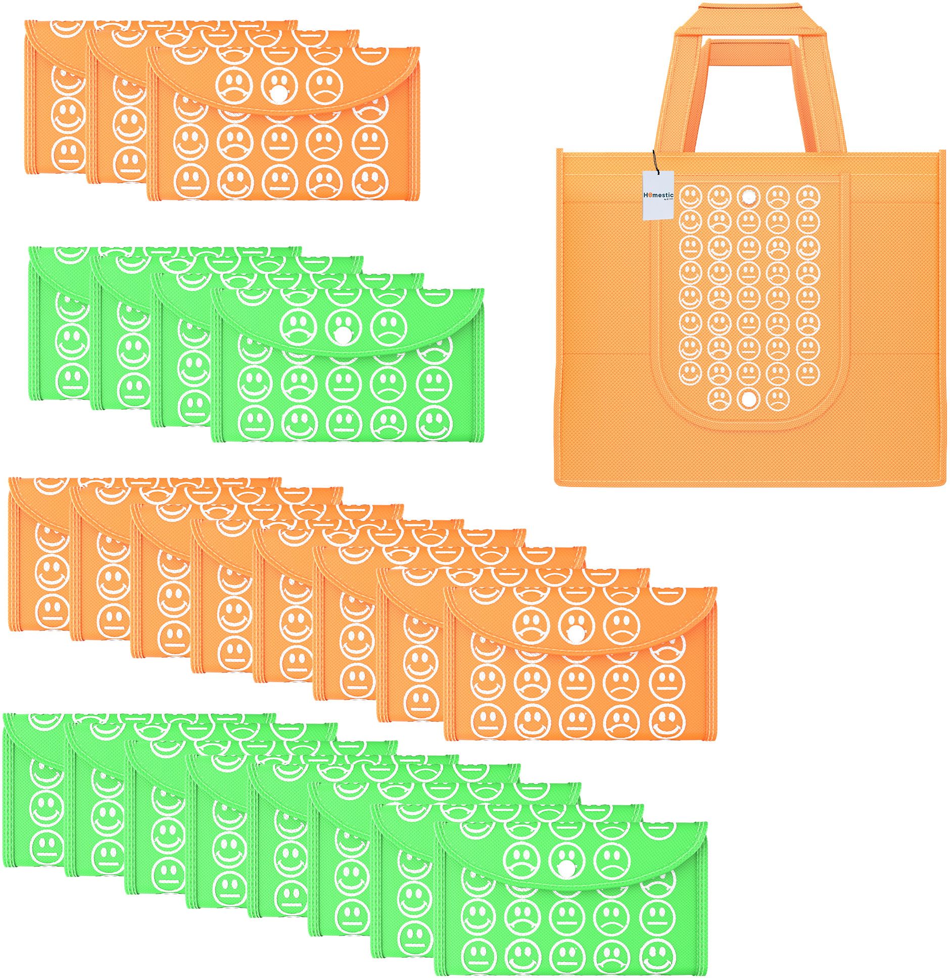 Pack of 24 Smile Foldable Grocery/Shopping Bags For Women | Orange & Green-image-31