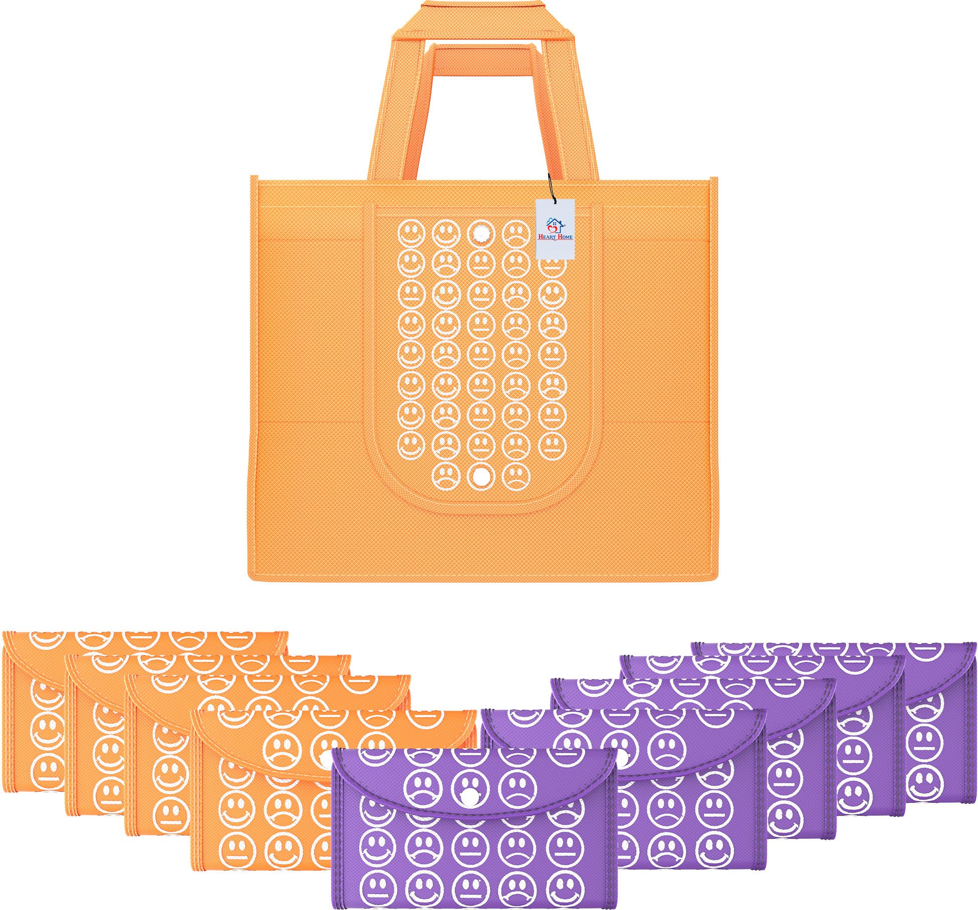 Pack of 10 Smile Foldable Grocery/Shopping Bags For Women | Orange & Purple Pack of 10 Grocery Bags-image-28