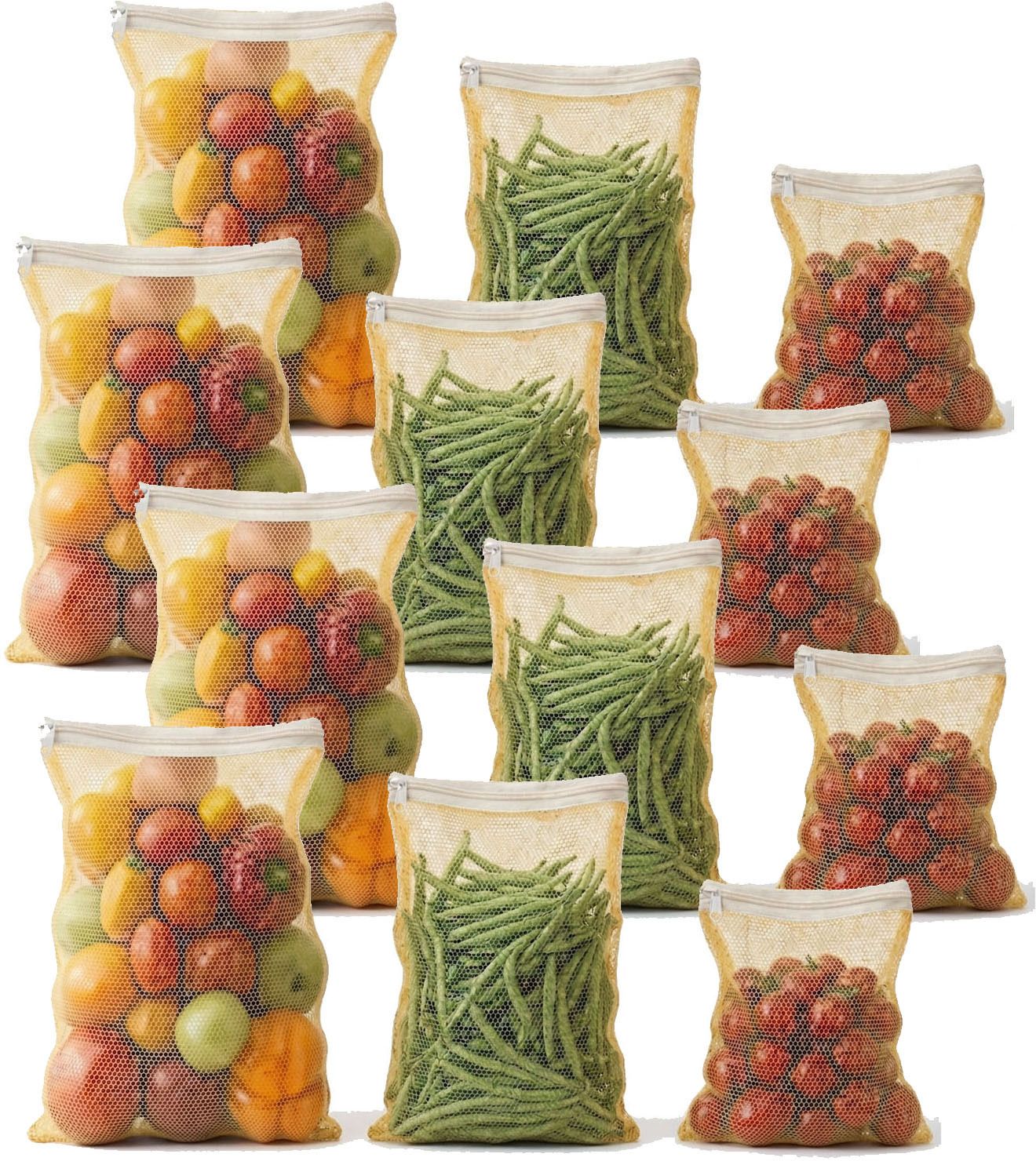 Double Layer Mesh Bags for Fridge Storage Vegetable and Fruit with Zipper Pack of 9 Grocery Bags-image-49