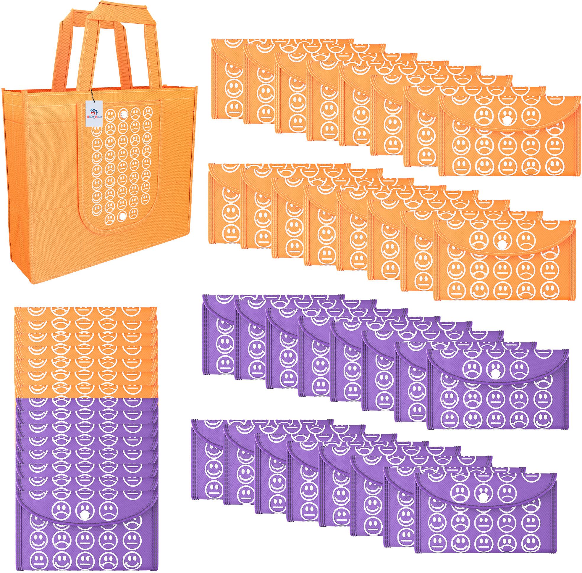 heart home Pack of 48 Smile Foldable Grocery/Shopping Bags For Women | Orange & Purple Pack of 48 Grocery Bags-picture-33