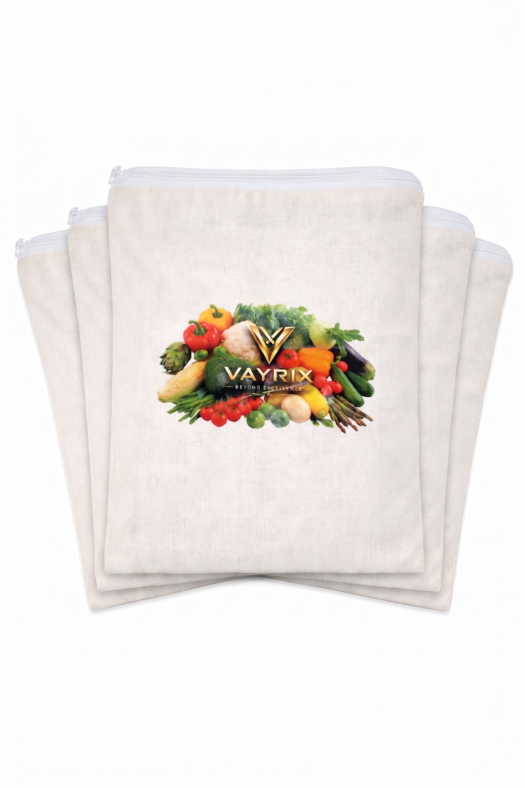 vayrix Stylish Cotton Zipper Bag For Fridge Vegetables | Pack of 5 | Eco Reusable Pack of 5 Grocery Bags-picture-10