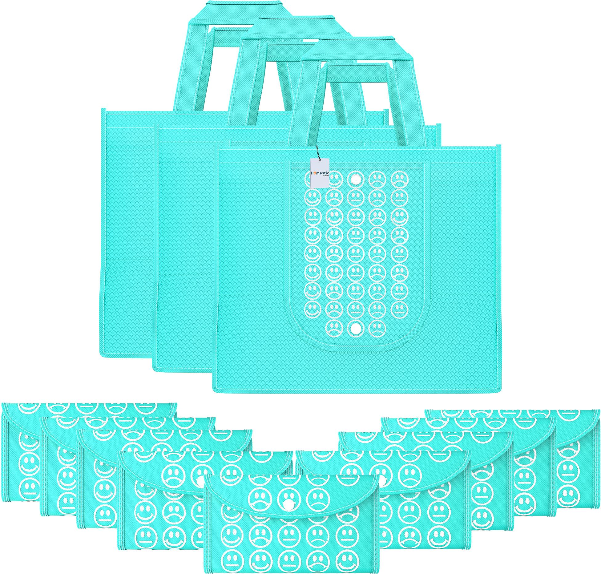 homestic Pack of 12 Smile Print Foldable Grocery/Shopping Bags For Women | Blue Pack of 12 Grocery Bags-picture-23