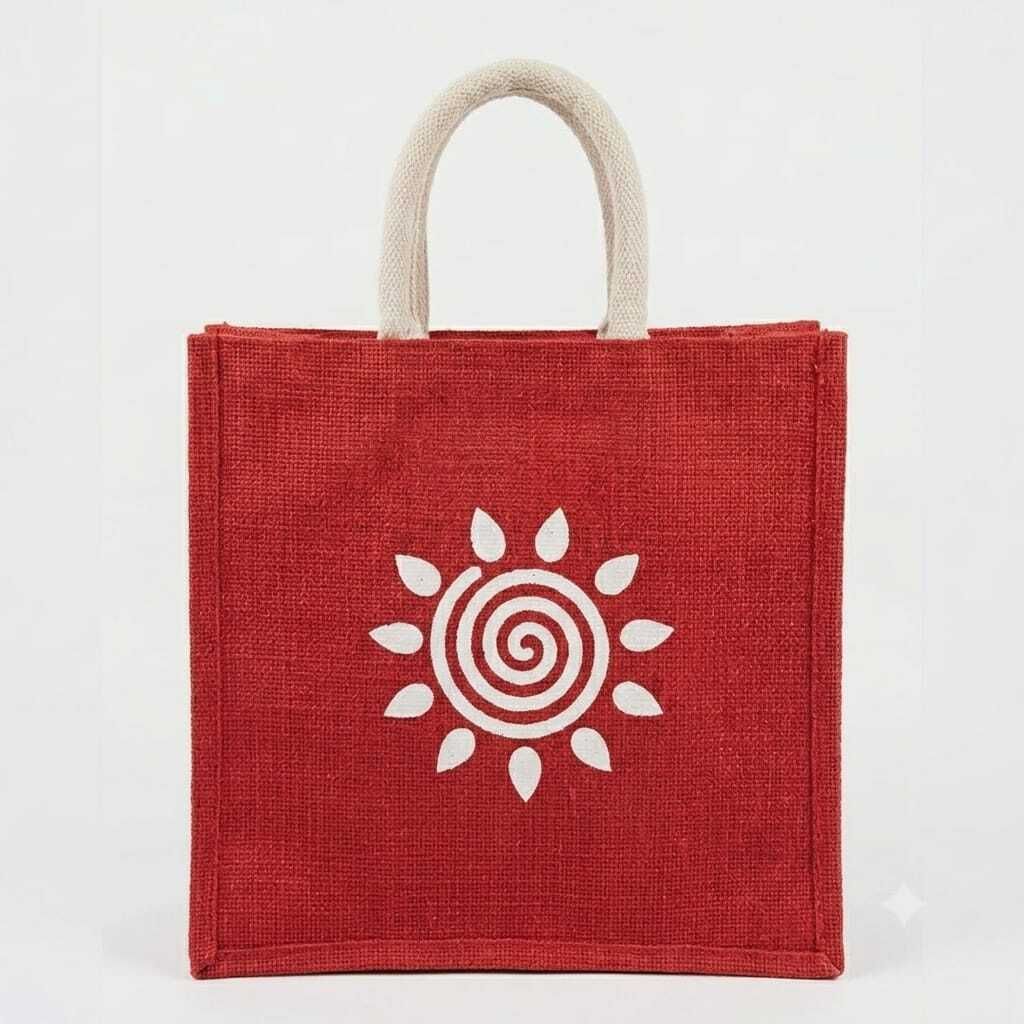 Red Premium Jute Tote Bag |Utility Shopping, Office, Lunch & Travel Handbag Grocery Bag-image-44
