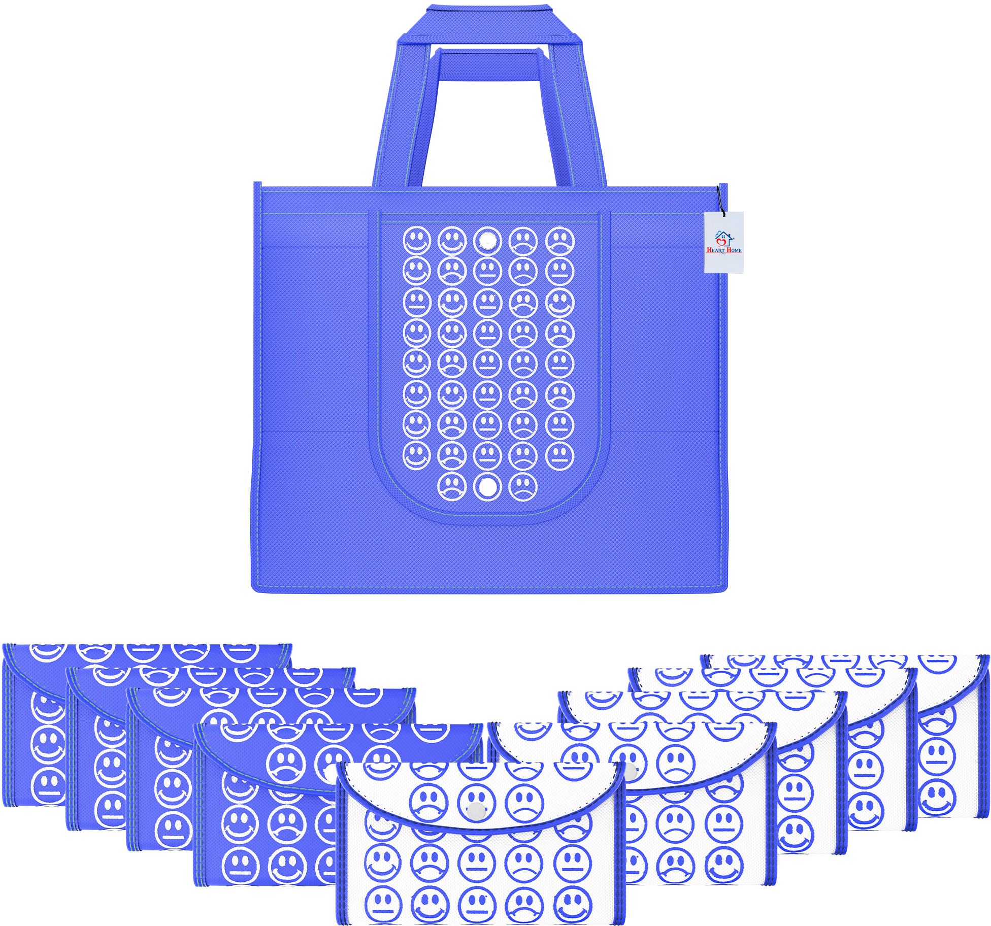 Pack of 10 Smile Foldable Unisex Shopping Bags | Dark Blue & White Blue Pack of 10 Grocery Bags-image-48
