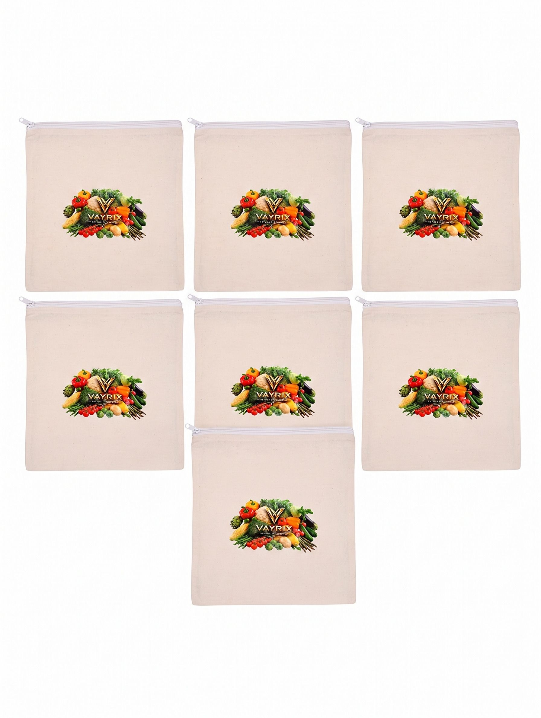 vayrix Cotton Zip Pouch For Fridge Vegetables | Pack of 7 | Eco Washable Storage Bag Pack of 7 Grocery Bags-picture-30