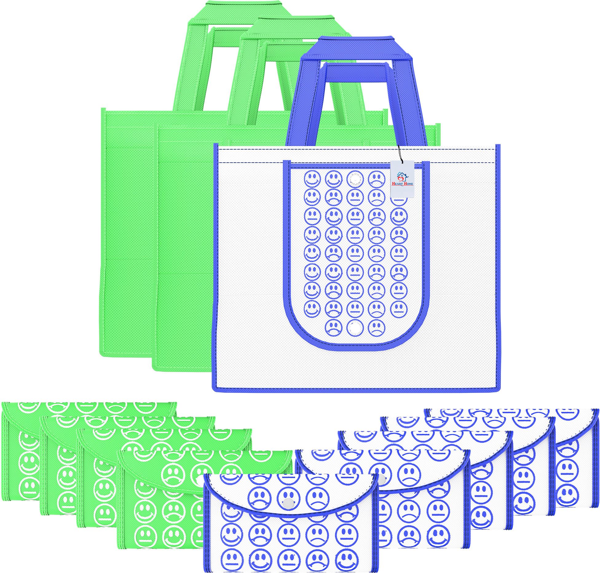 Pack of 12 Smile Foldable Shopping Bags For Women | Green & White Blue Pack of 12 Grocery Bags-image-12