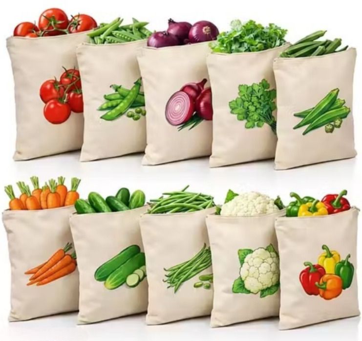 100% Cotton Reusable Vegetable Bags for Fridge | Eco-Friendly | 12x12 Inches | Pack of 10 Grocery Bags-image-26