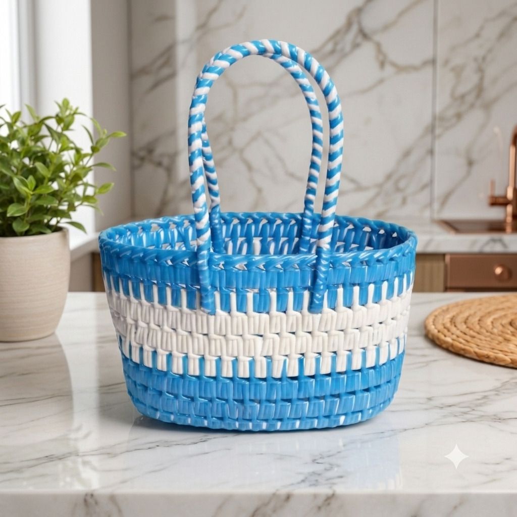 ABI WIRE BASKET (L SIZE Blue, White color) Grocery Bag-image-47