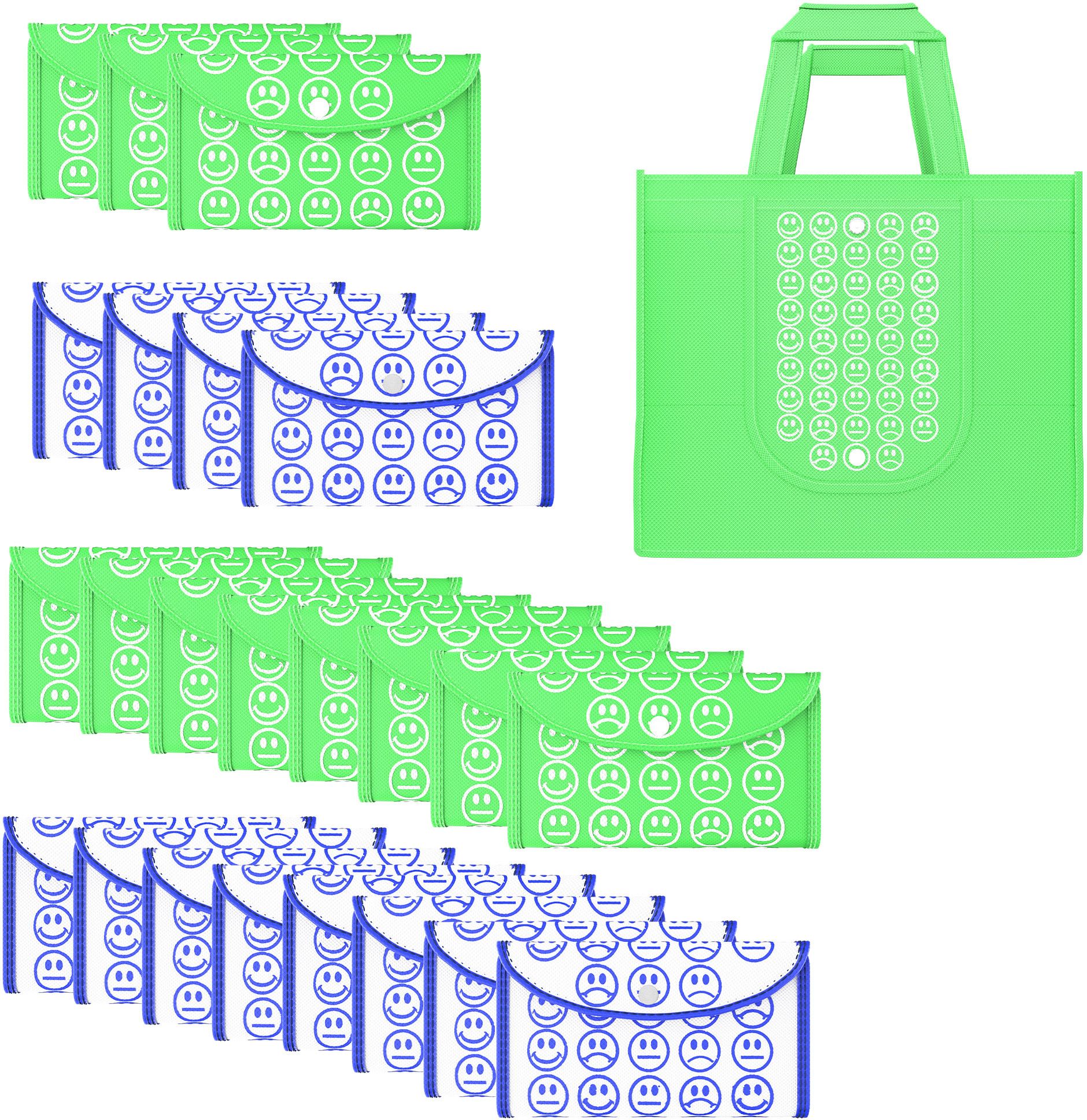 kuber industries Pack of 24 Smile Foldable Shopping Bags For Women | Green & White Blue Pack of 24 Grocery Bags-picture-13