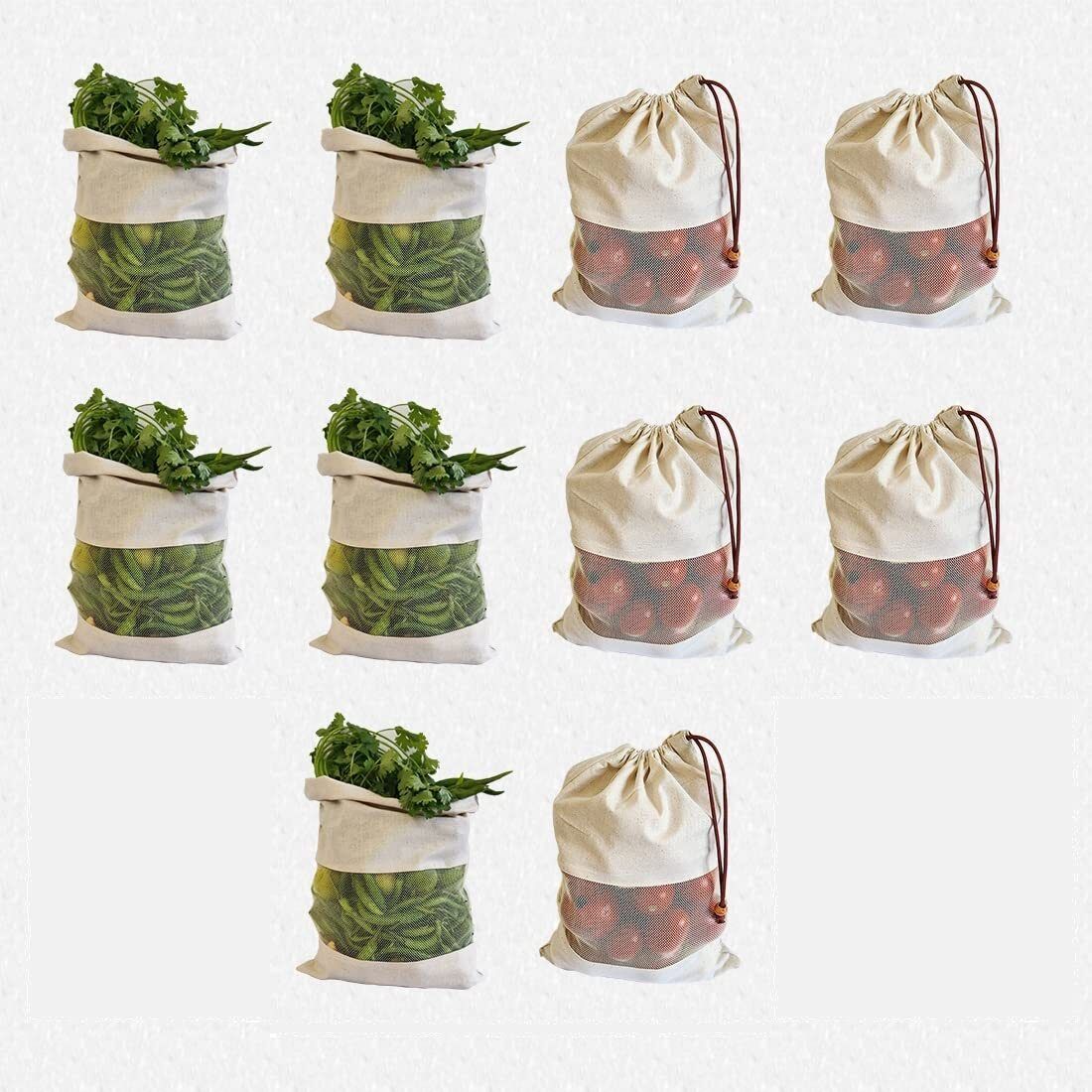 Pack of 10 Reusable Produce Bags With Zipper Cotton Washable Pack of 10 Grocery Bags