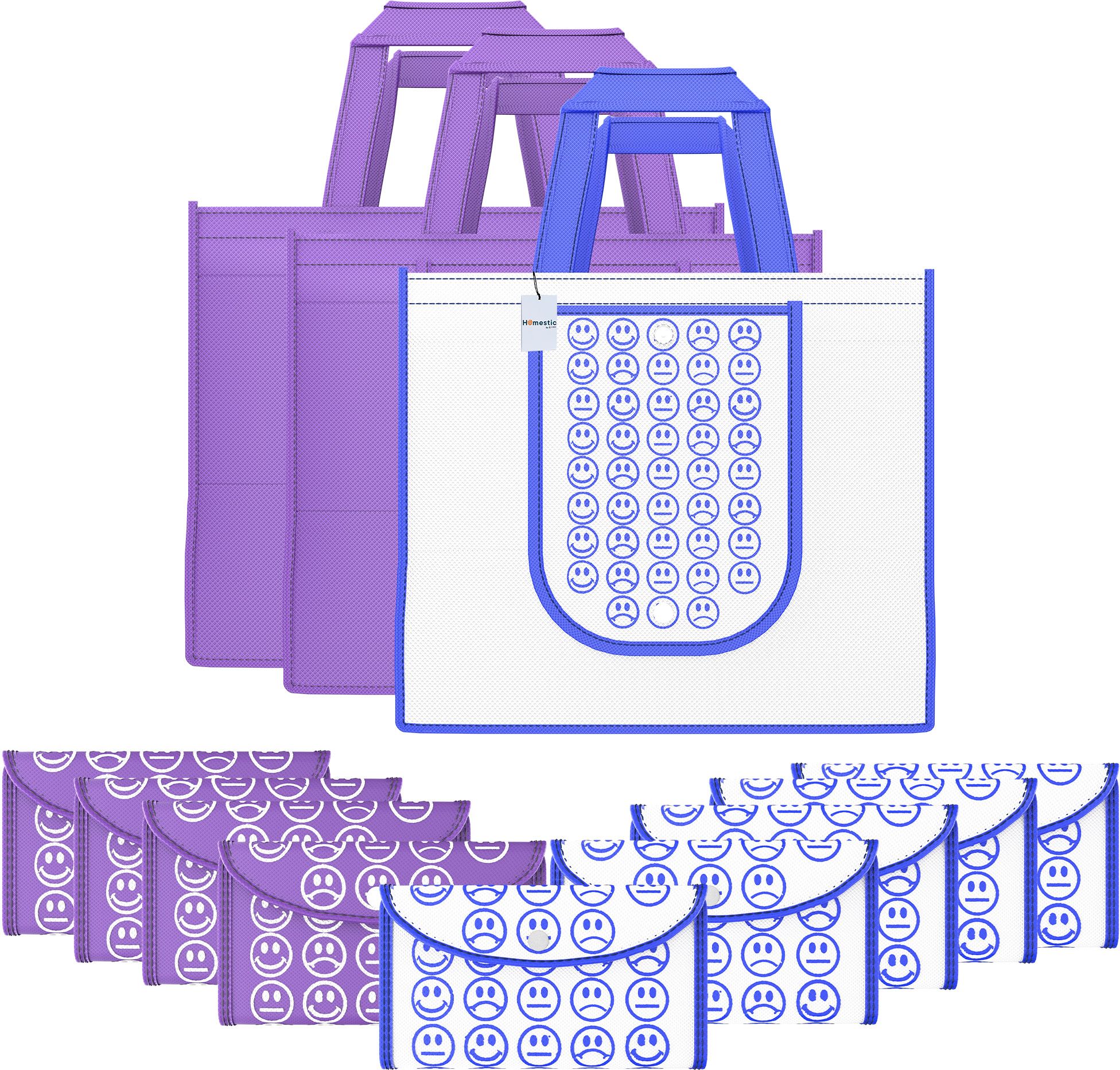 homestic Pack of 12 Smile Foldable Shopping Bags For Women | Purple & White Blue Pack of 12 Grocery Bags-picture-47