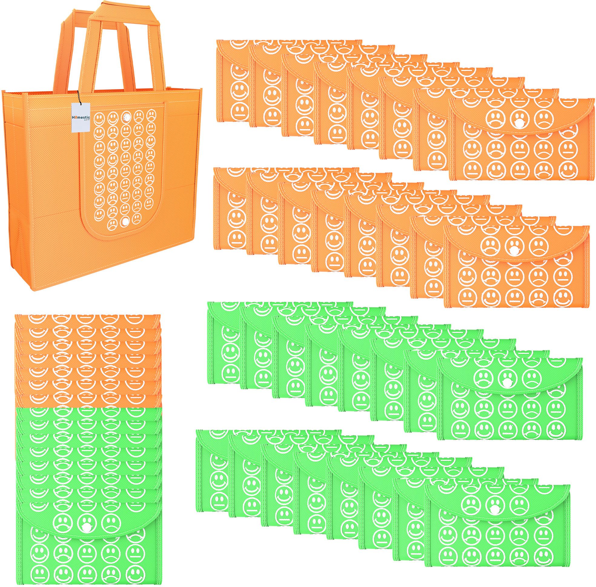 Pack of 48 Smile Foldable Grocery/Shopping Bags For Women | Orange & Green Pack of 48 Grocery Bags-image-29