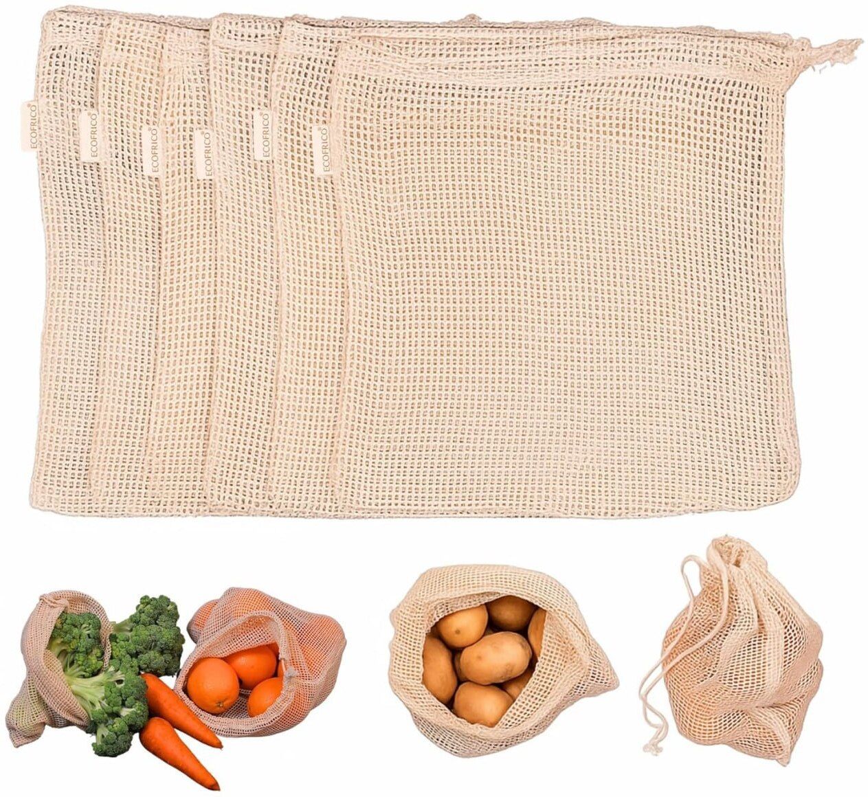shreeoxa Reusable Cotton Vegetable Storage Bags for Fridge & Grocery Use Pack of 3 Grocery Bags-picture-0