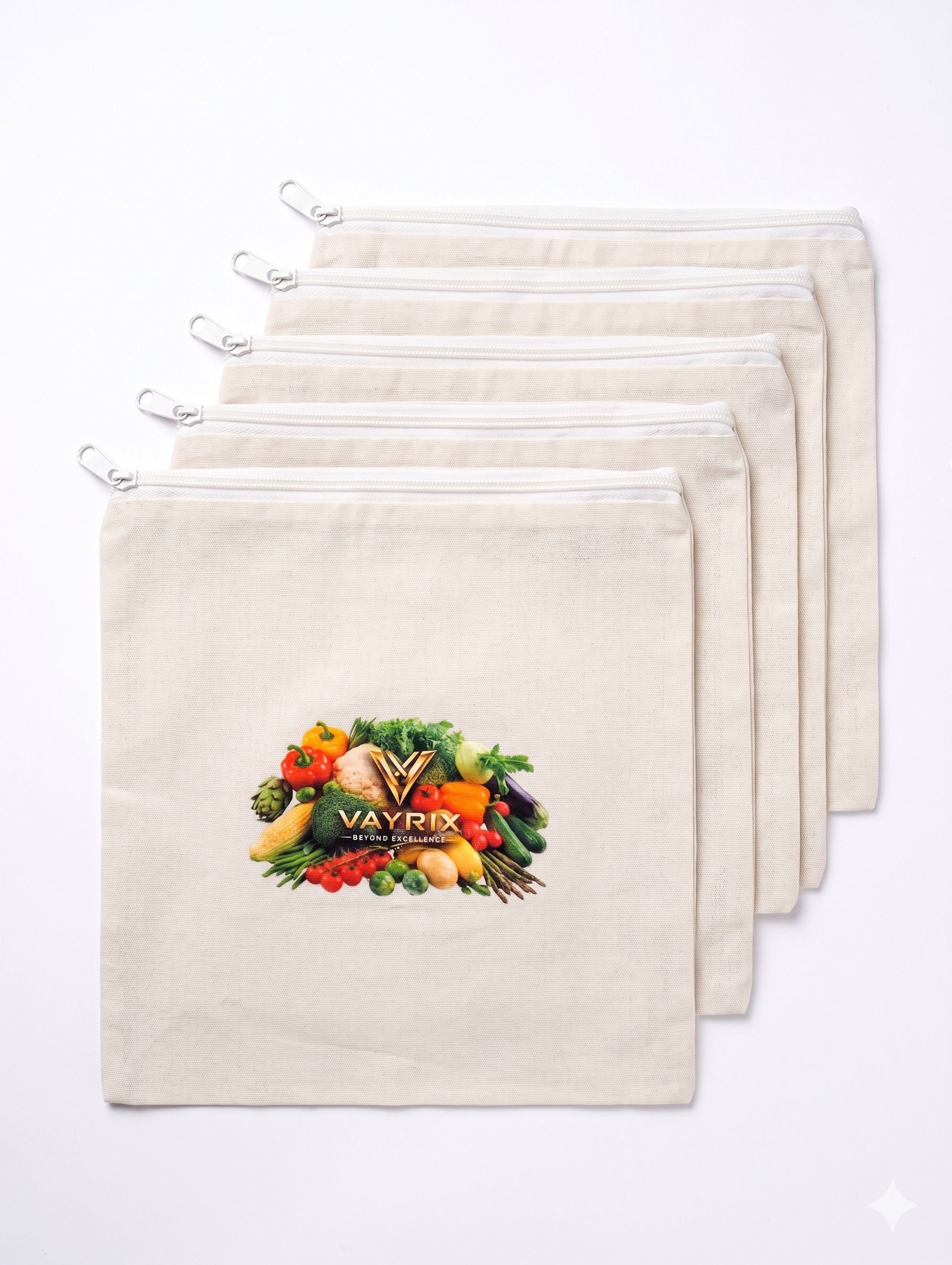 vayrix Cotton Zipper Bag For Fridge Vegetables | Available in 10, 7, 5, 3 and 2 Pcs Pack of 5 Grocery Bags-picture-16
