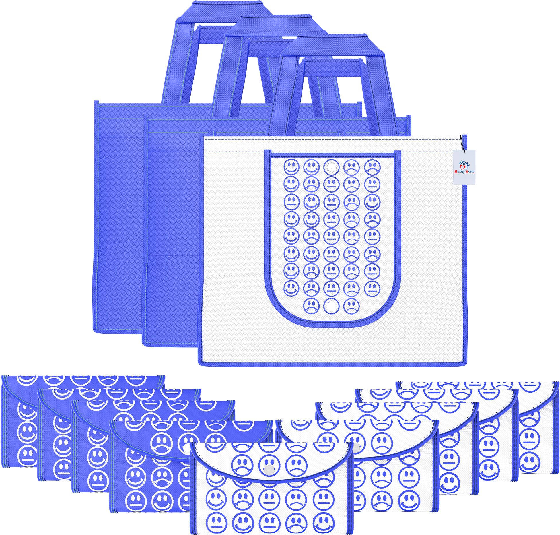 Pack of 12 Smile Foldable Unisex Shopping Bags | Dark Blue & White Blue Pack of 12 Grocery Bags-image-35