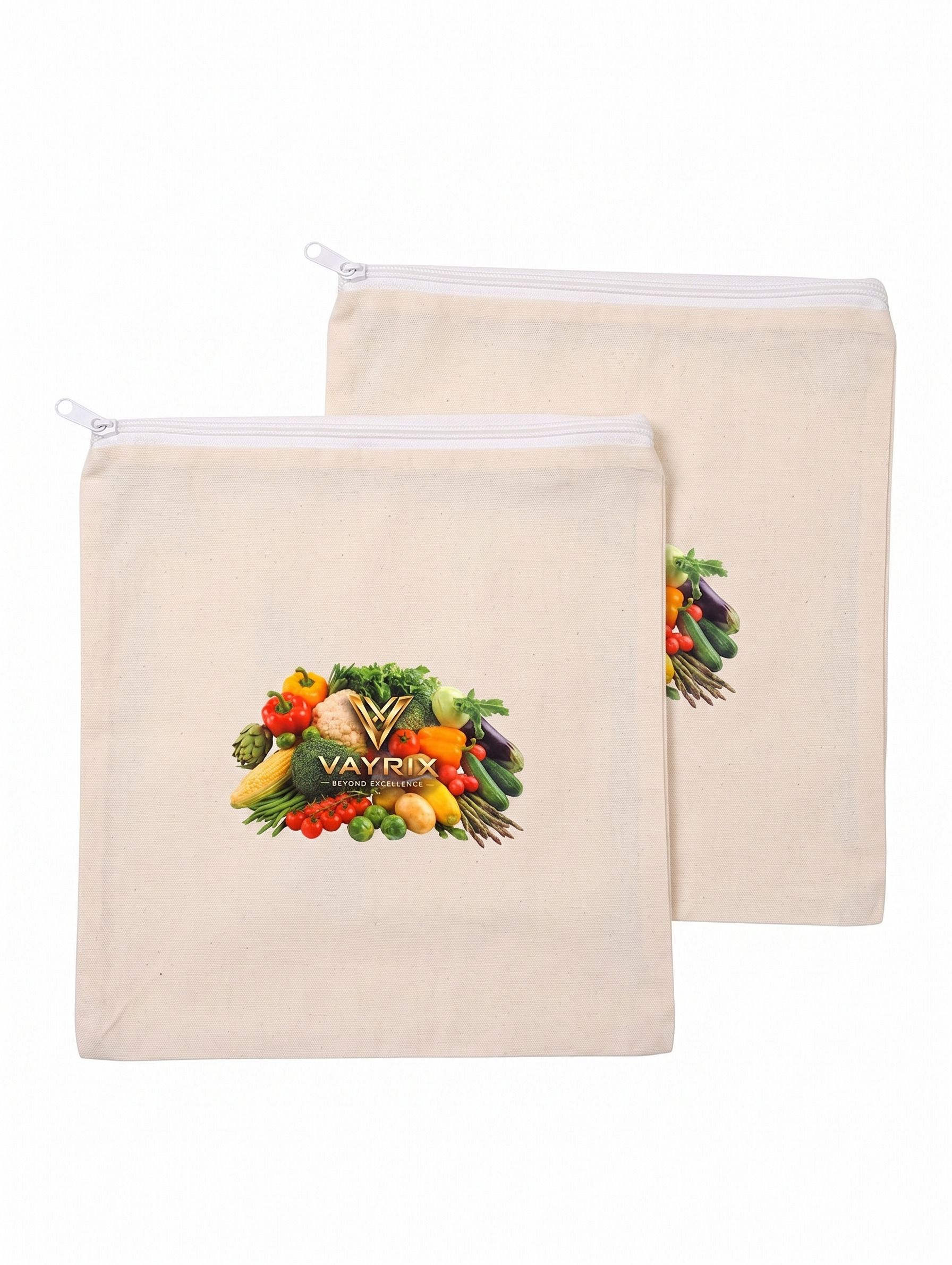 vayrix Pack of 2 | Cotton Produce Storage Bag | Zipper Closure | Washable | 12X12 In Pack of 2 Grocery Bags-picture-1
