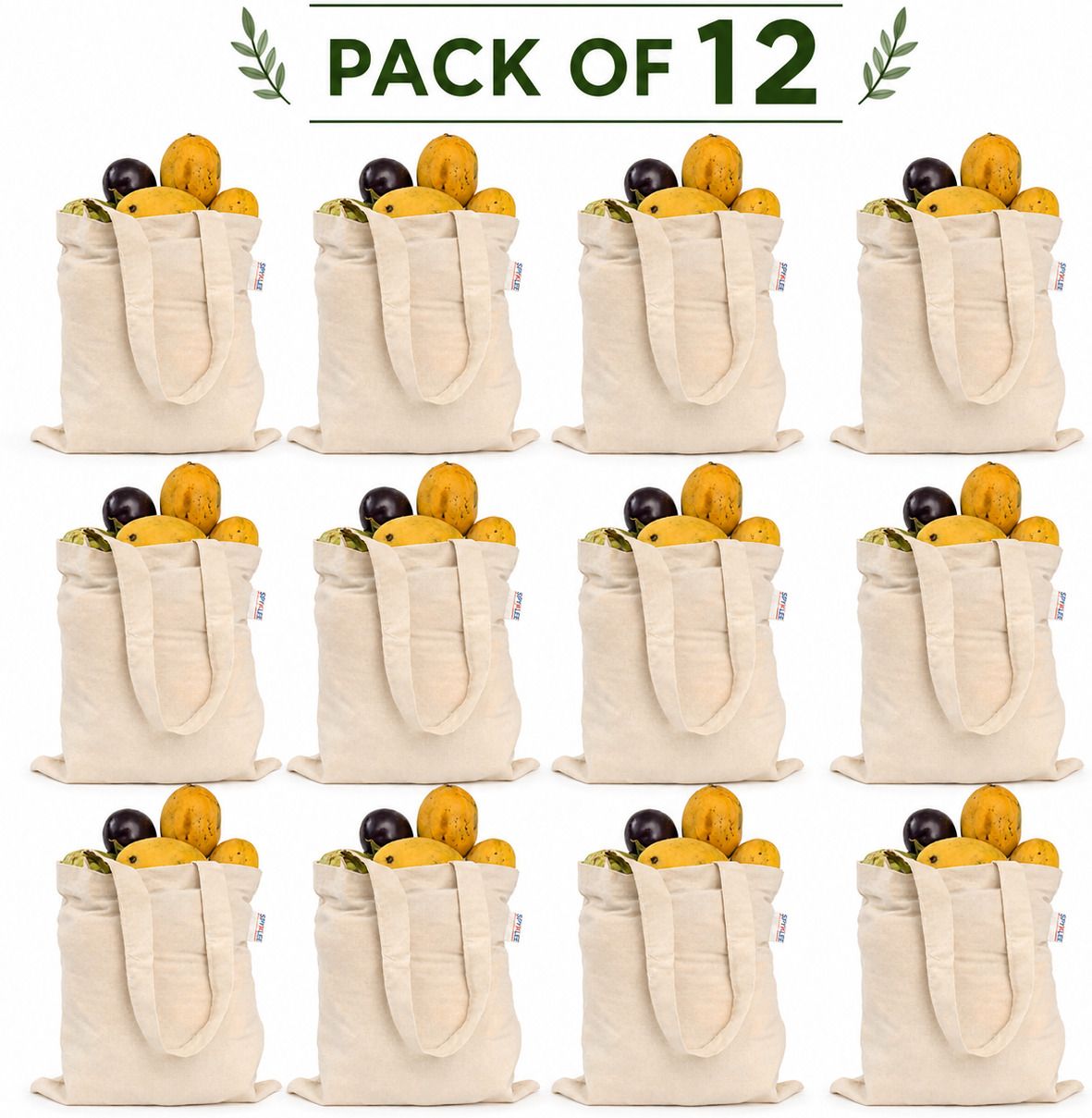 Cotton Canvas Tote Bag - 12x14Inch| Eco-Friendly Shopping Bag with Long Handles Pack of 12 Grocery Bags-image-27