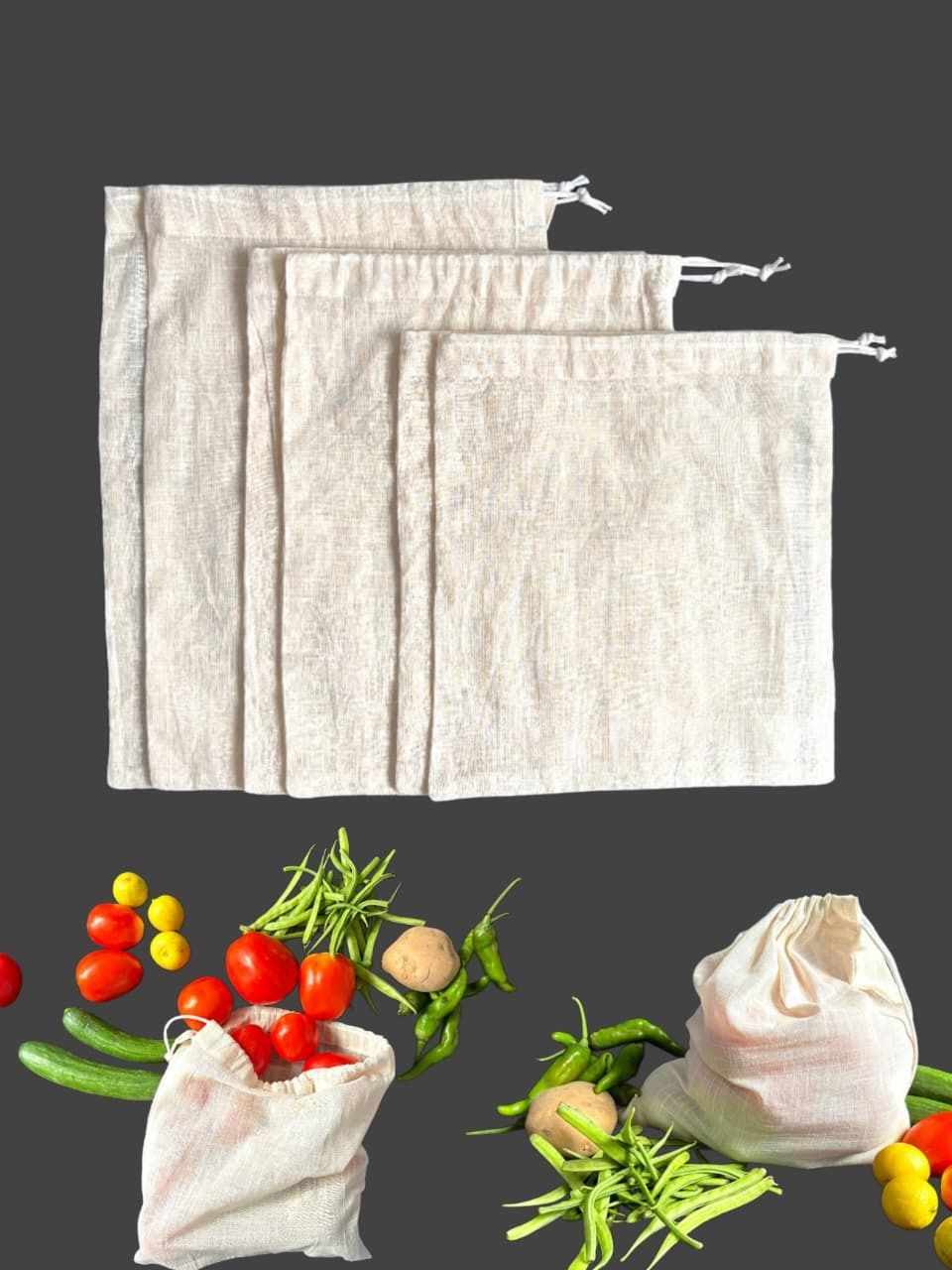 storique Vegetable Bag for Fridge 100% Cotton Mesh Storage Bags Pack of 6 Grocery Bags Pack of 6 Grocery Bags-picture-29