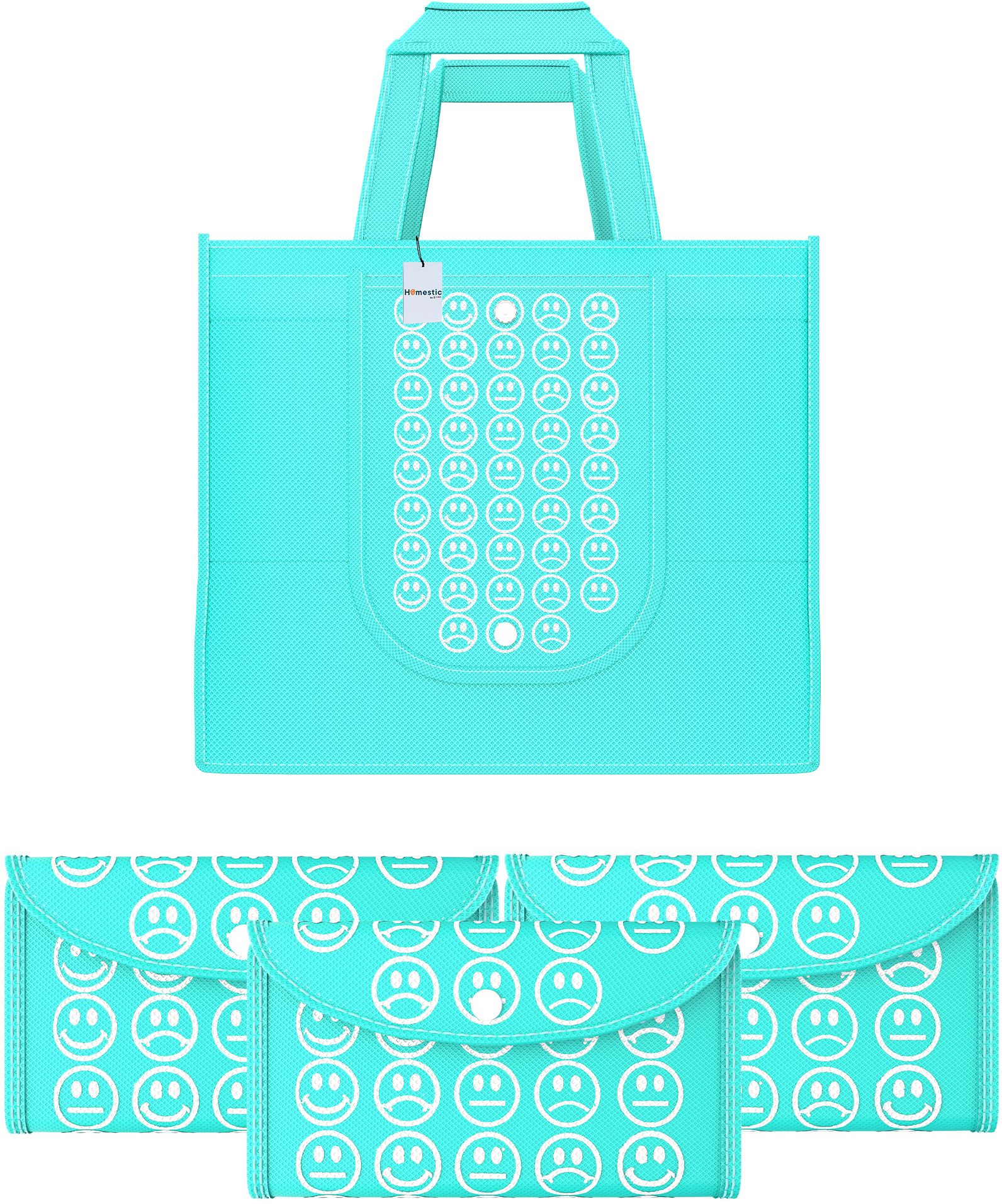 Pack of 4 Smile Print Foldable Grocery/Shopping Bags For Women | Blue Pack of 4 Grocery Bags-image-46