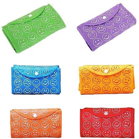 Set of 6 Foldable Reusable Bags Smiley Printed Bags for Shopping ( Multicolor) Pack of 6 Grocery Bags-image-5