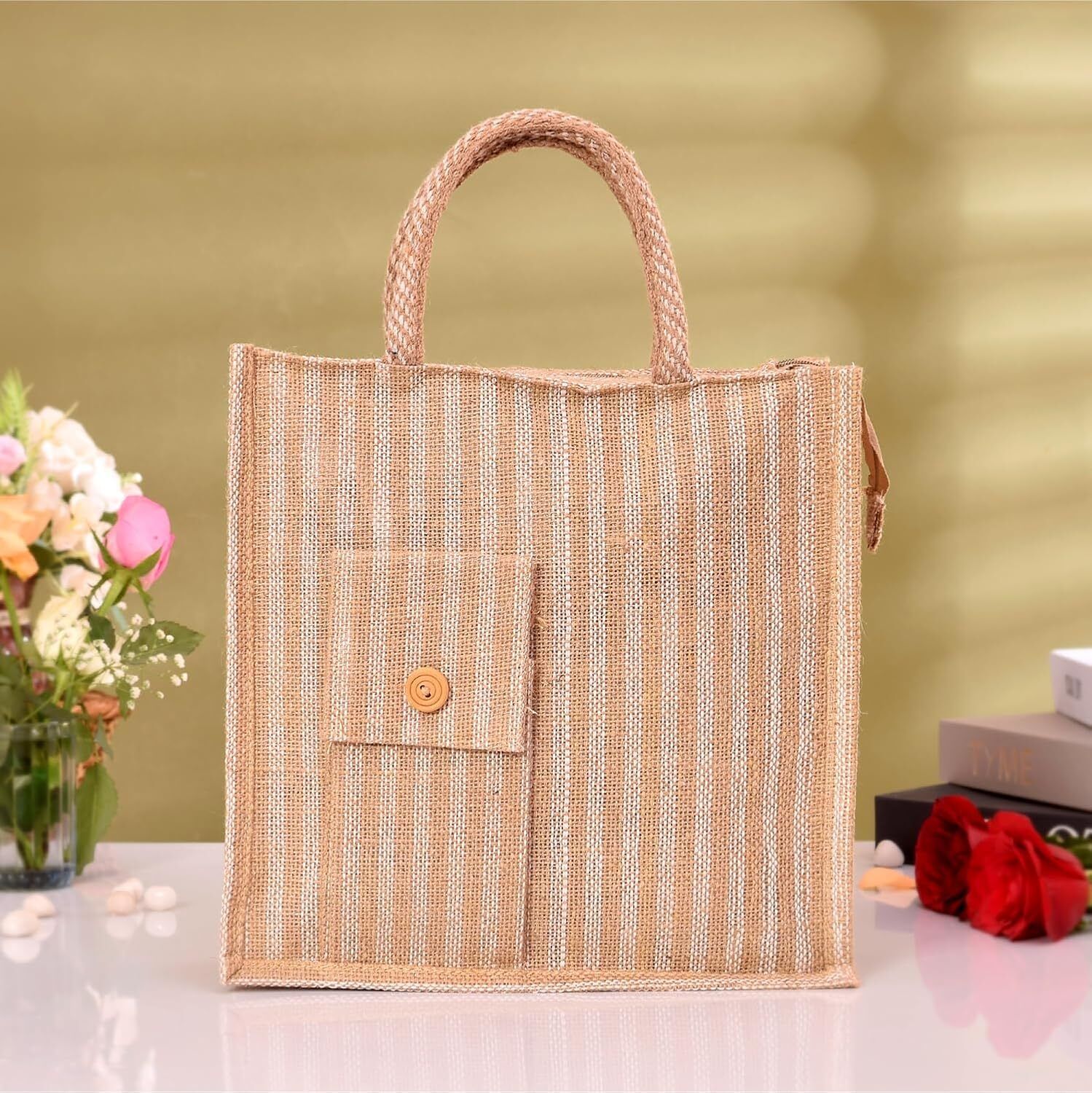 Jute Lining Front Pocket Grocery Bag with Handle|Medium|Brown Grocery Bag-image-48