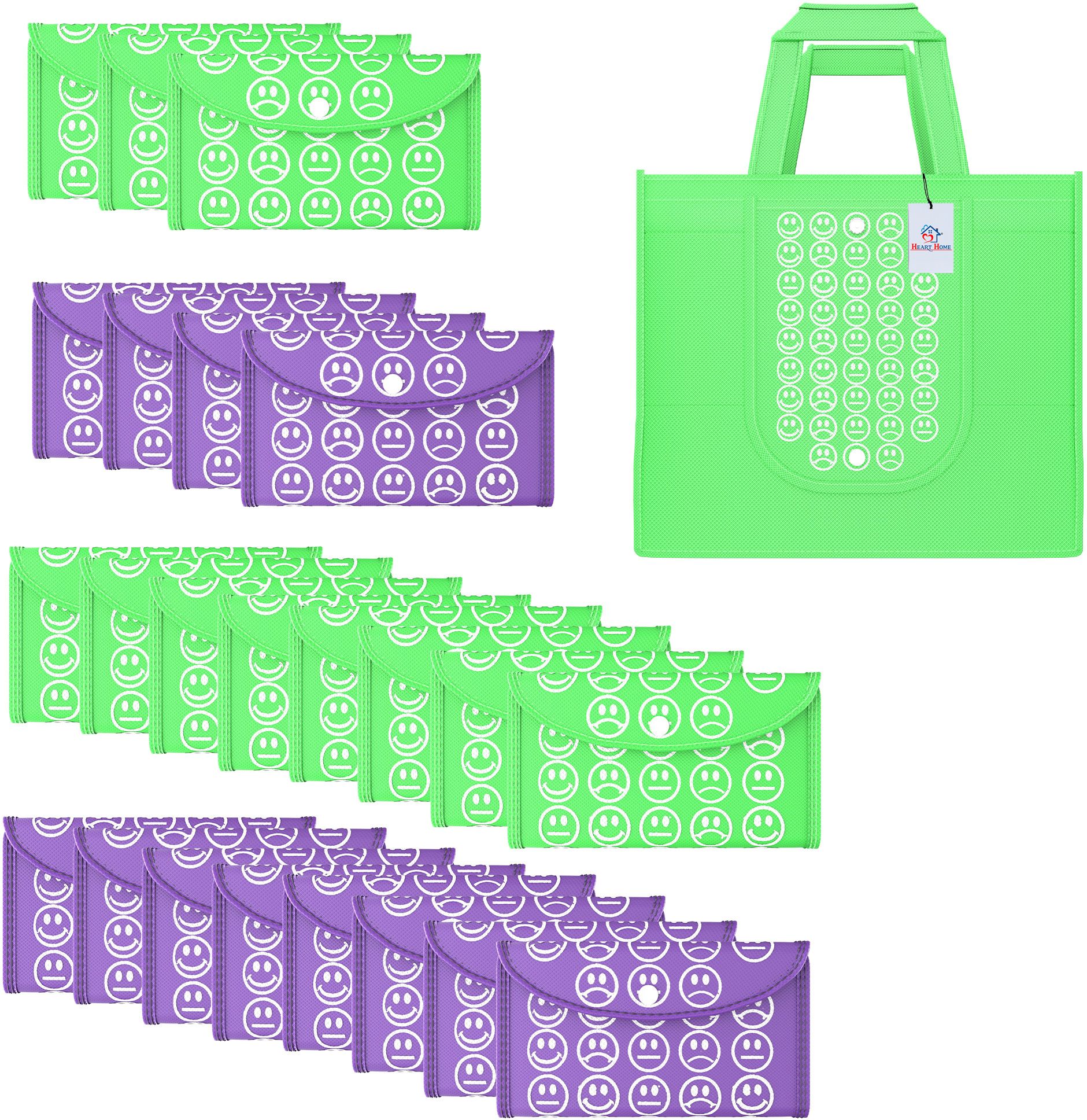 heart home Pack of 24 Smile Foldable Grocery/Shopping Bags For Women | Green & Purple Pack of 24 Grocery Bags-picture-31