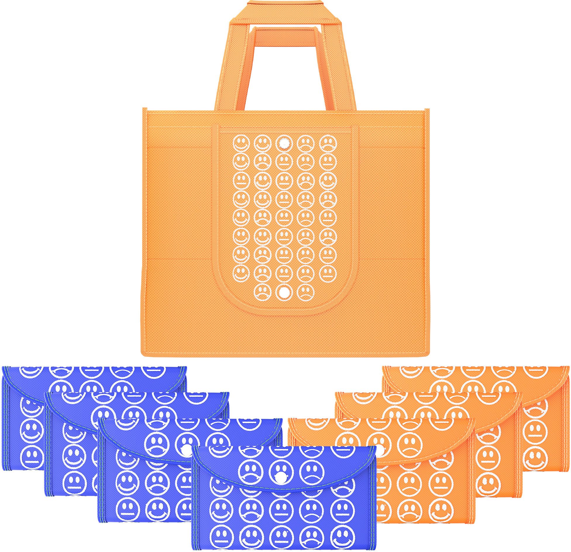 kuber industries Pack of 8 Smile Foldable Grocery/Shopping Bags For Women | Orange & Dark Blue Pack of 8 Grocery Bags-picture-27