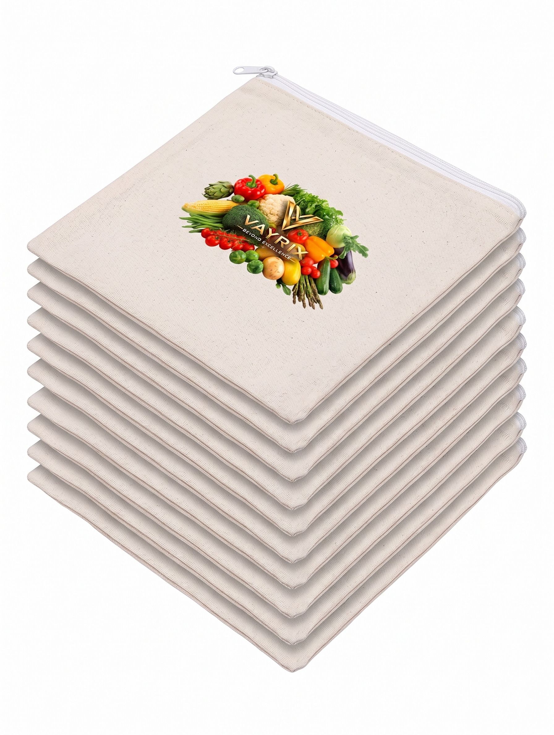 vayrix Pack of 10 |Cotton Produce Storage Bag | Zipper Closure | Washable | 12X12 In Pack of 10 Grocery Bags-picture-2
