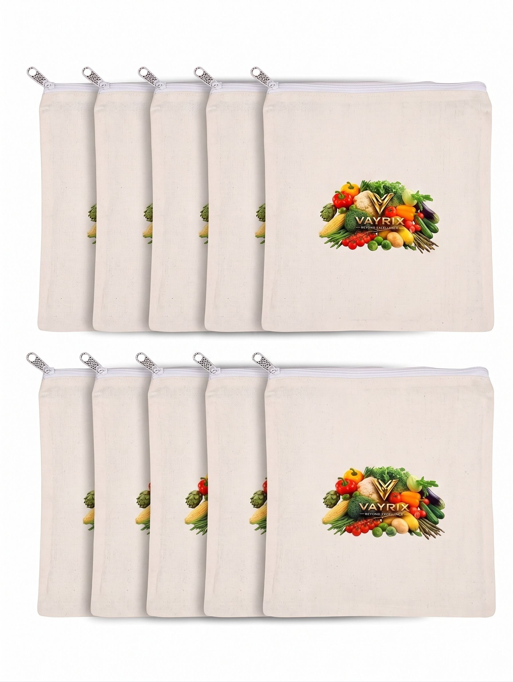 vayrix Cotton Zip Pouch For Fridge Vegetables | Pack of 10 | Eco Washable Storage Bag Pack of 10 Grocery Bags-picture-44