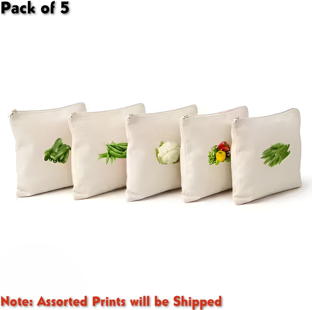 banqlyn Cotton Reusable Vegetable Bags for Fridge (Pack of 5) Pack of 5 Grocery Bags-picture-41