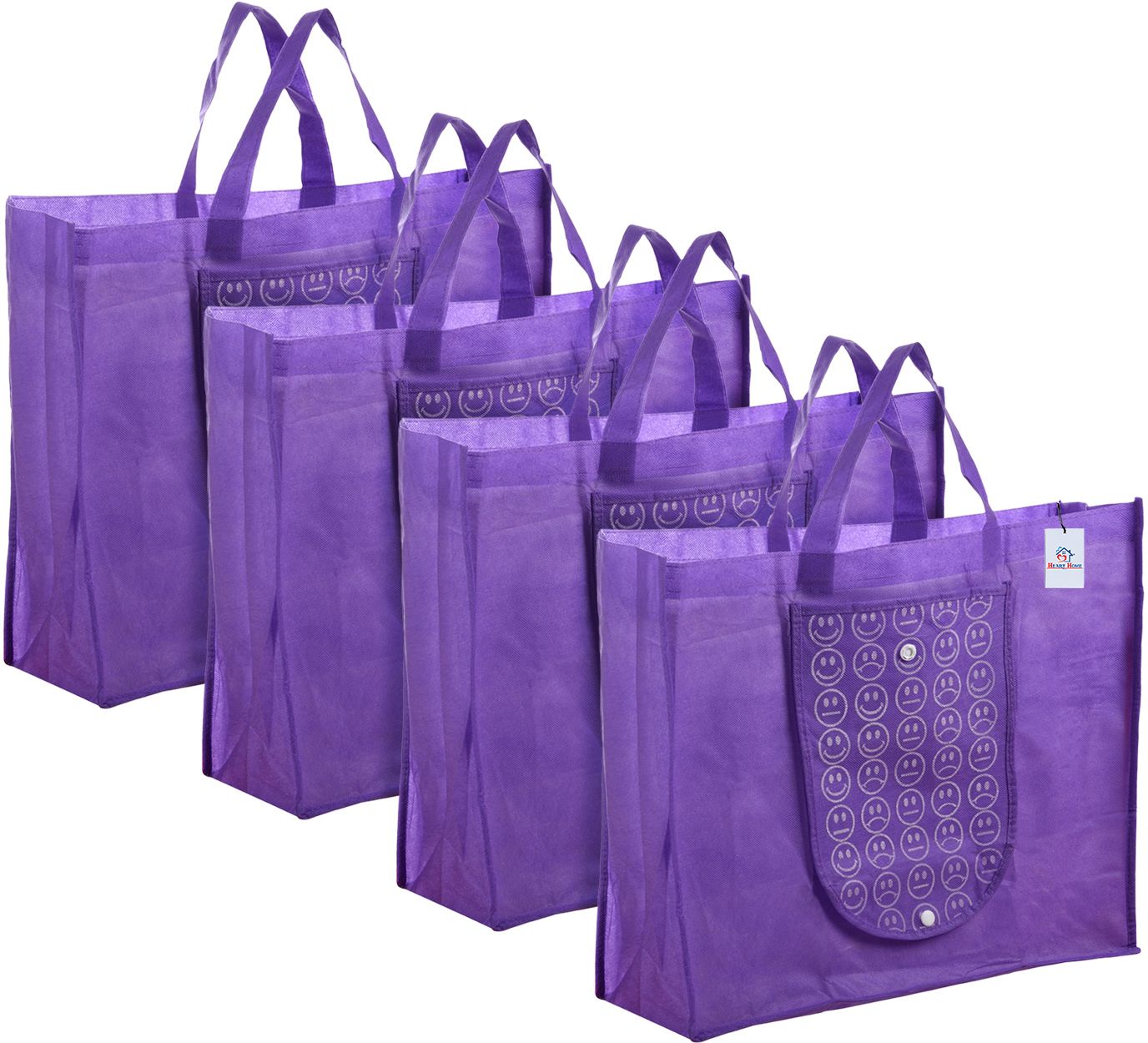 heart home Front Pocket Grocery Bag with Handle|Pack of 4|Purple Pack of 4 Grocery Bags-picture-24
