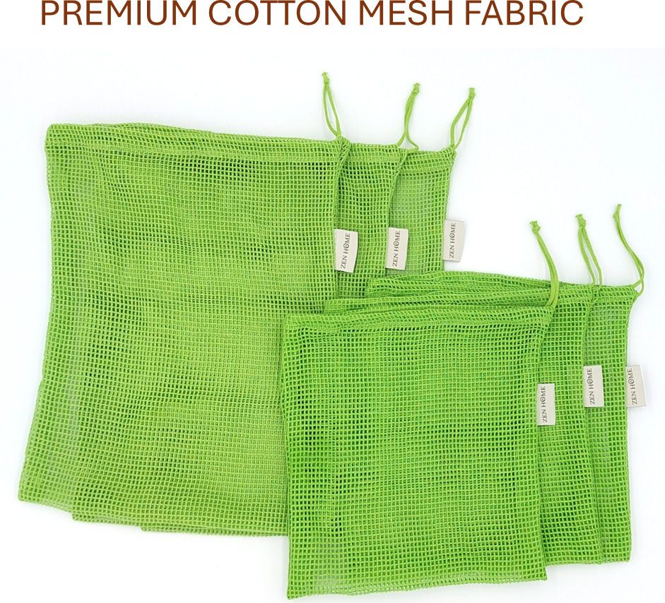 ZEN HOME Reusable Cotton Mesh Fridge Bags Pack of 6 Grocery Bags-image-38