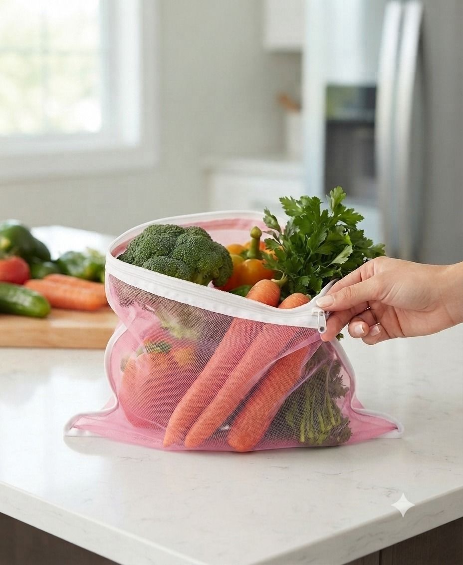 Reusable Mesh Fridge Storage Zipper Bags For Fruits And Vegetables Pack of 12 Grocery Bags-image-37