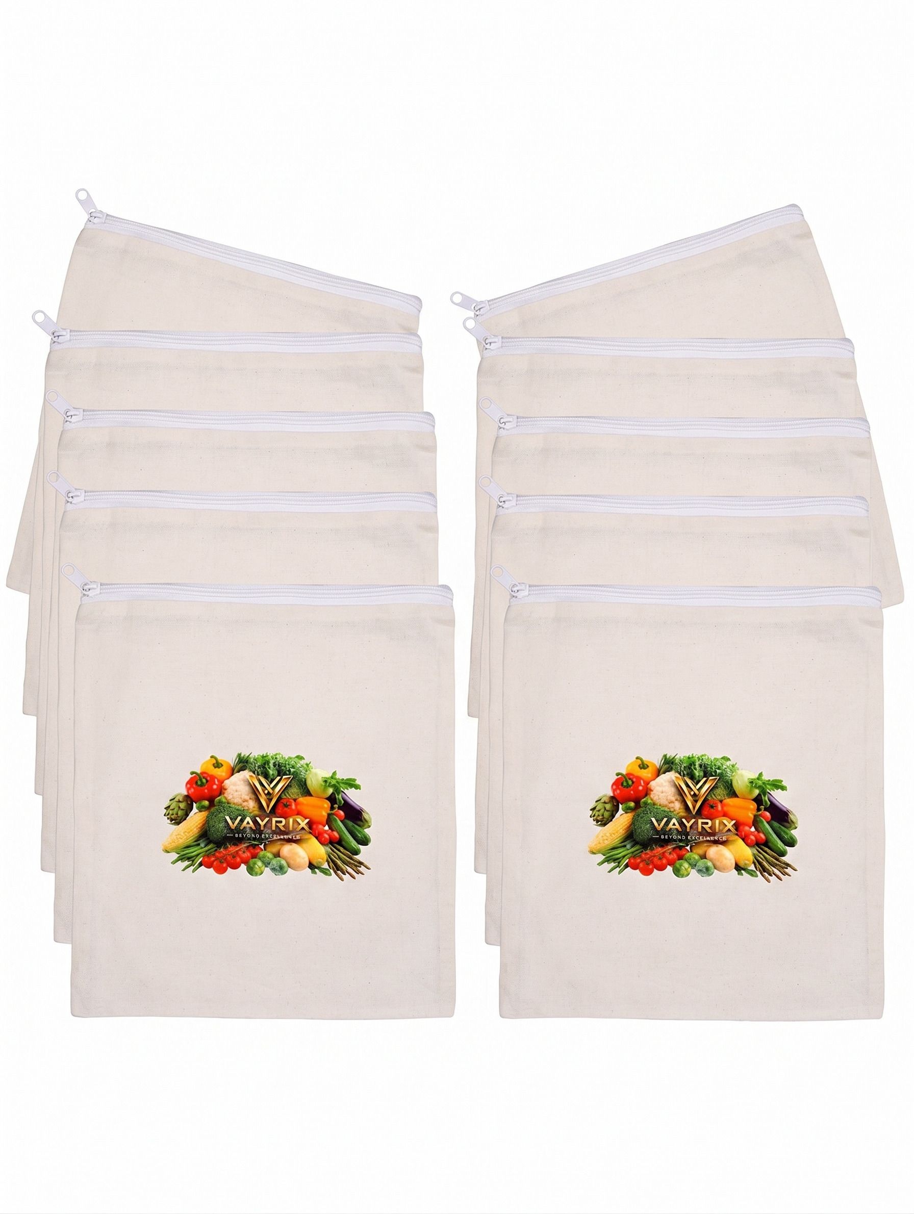 vayrix Natural Cotton Produce Zipper Pouch For Fridge | Pack of 10 | Eco Bag Pack of 10 Grocery Bags-picture-17