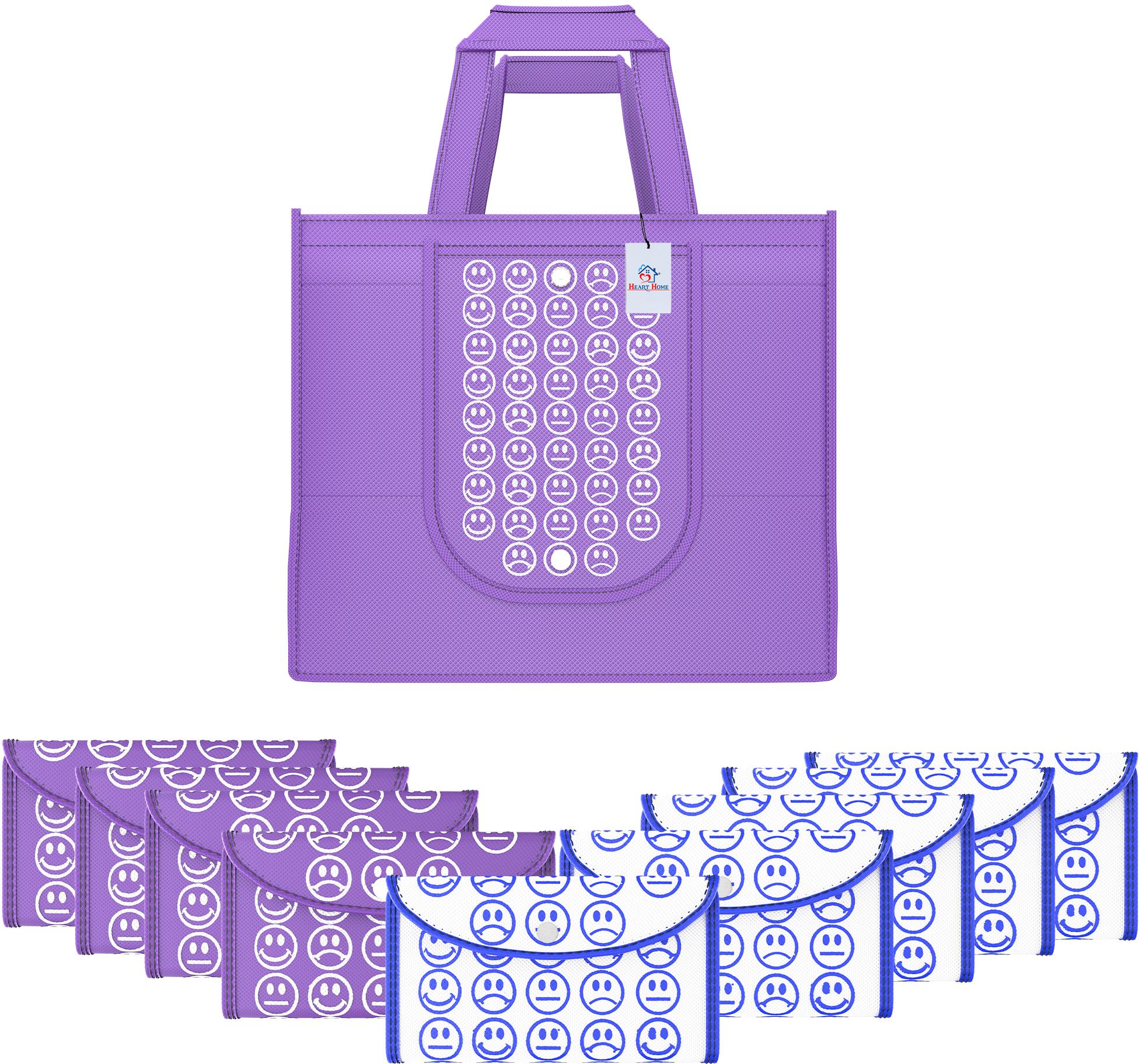 heart home Pack of 10 Smile Foldable Shopping Bags For Women | Purple & White Blue Pack of 10 Grocery Bags-picture-13