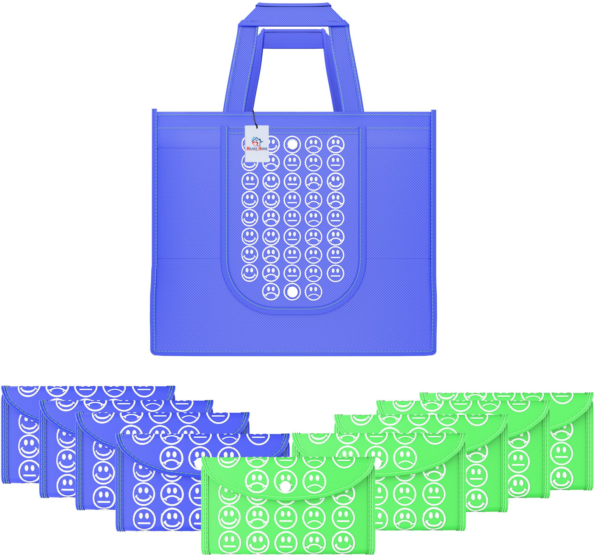 Pack of 10 Smile Foldable Grocery/Shopping Bags For Women | Dark Blue & Green-image-27