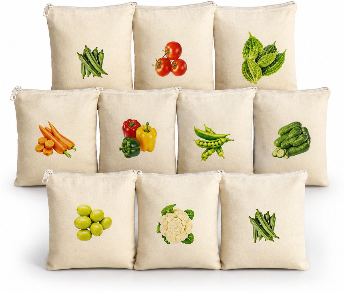 yowello Reusable Cotton Vegetable Storage Zip Bag for Fridge Kitchen (Pack of 10) Pack of 10 Grocery Bags-picture-45