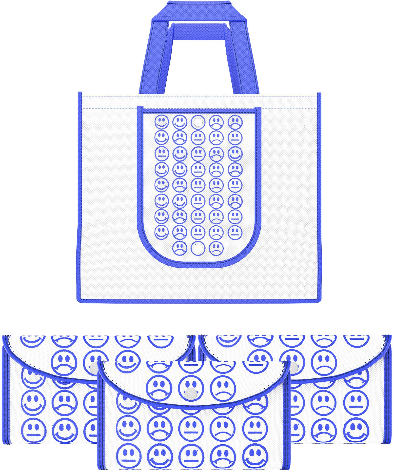 kuber industries Pack of 4 Smile Print Foldable Grocery/Shopping Bags For Women | White & Blue Pack of 4 Grocery Bags-picture-31