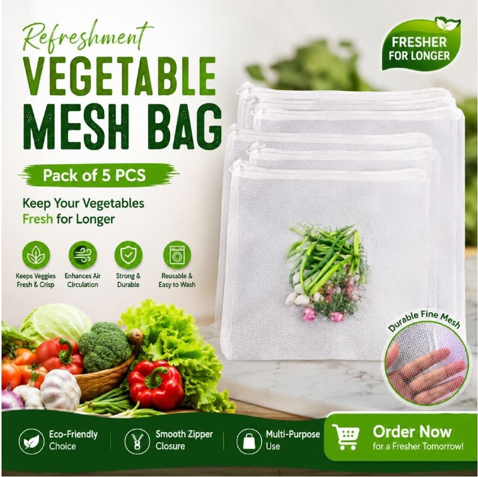 Mesh Storage Bags with Zipper | Multipurpose Vegetable & Fruit Storage Bags Pack of 5 Grocery Bags-image-5